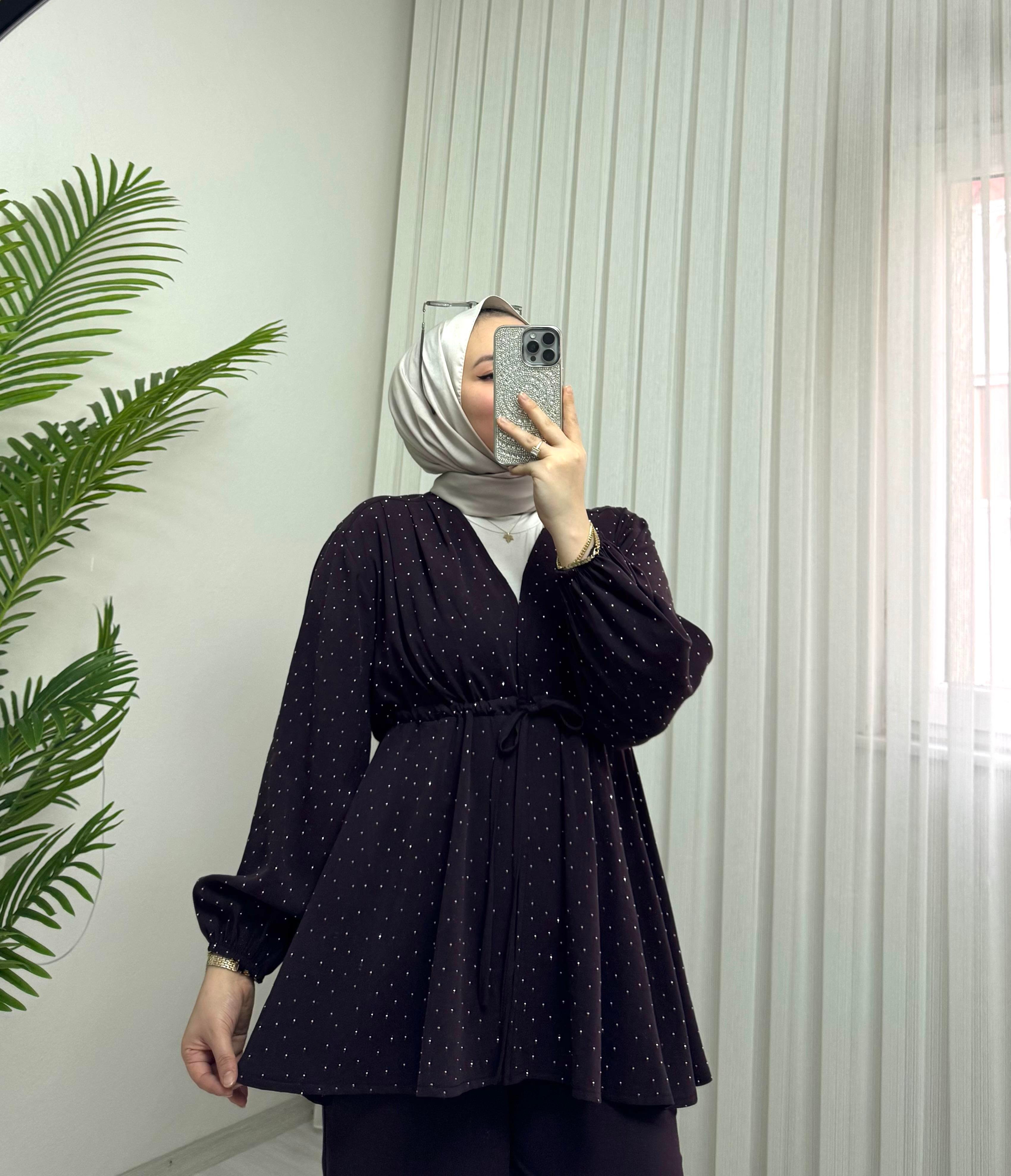 Taba Pırlantalı Modal Kumaş Takım Gül Kurusu 
