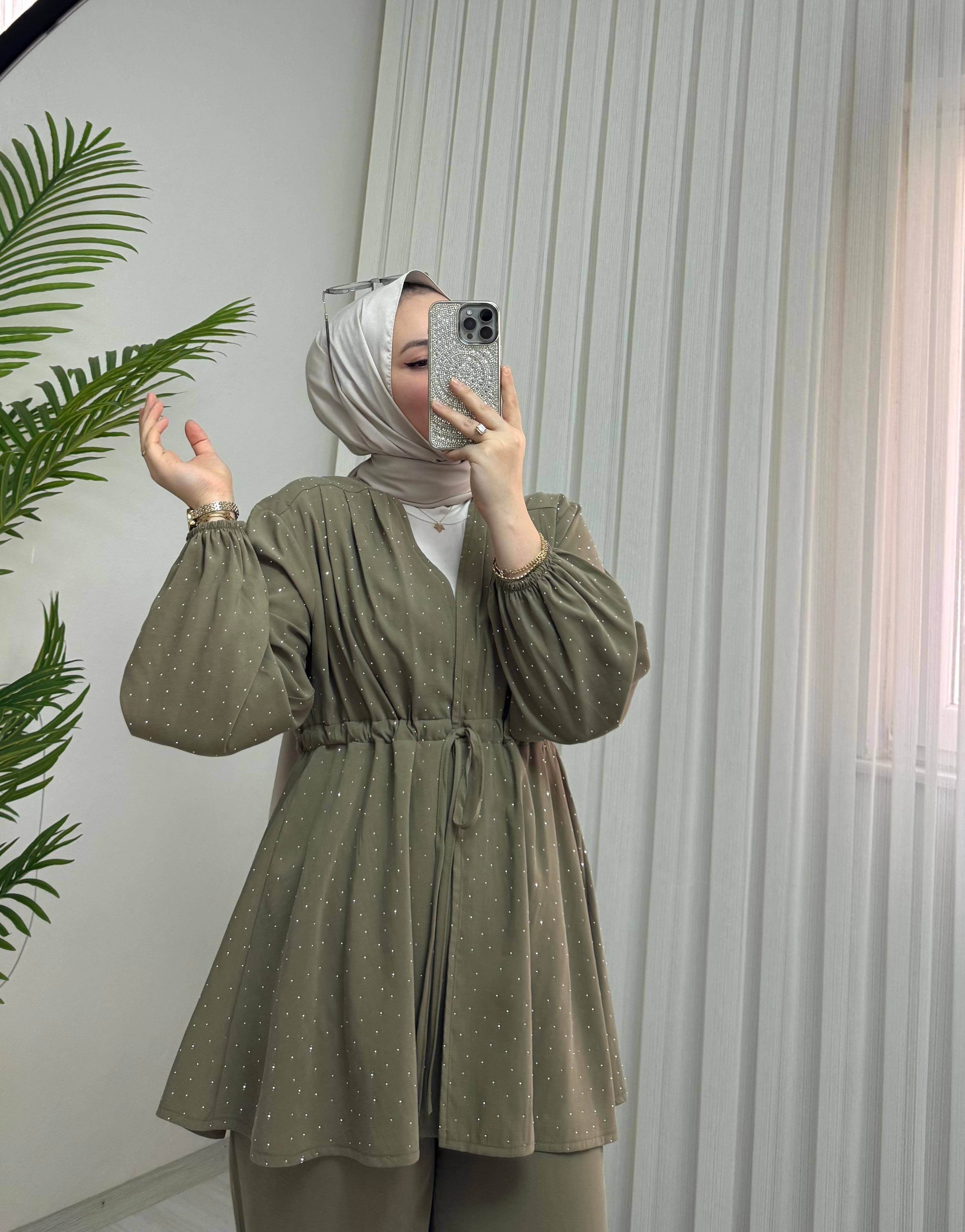 Taba Pırlantalı Modal Kumaş Takım Haki