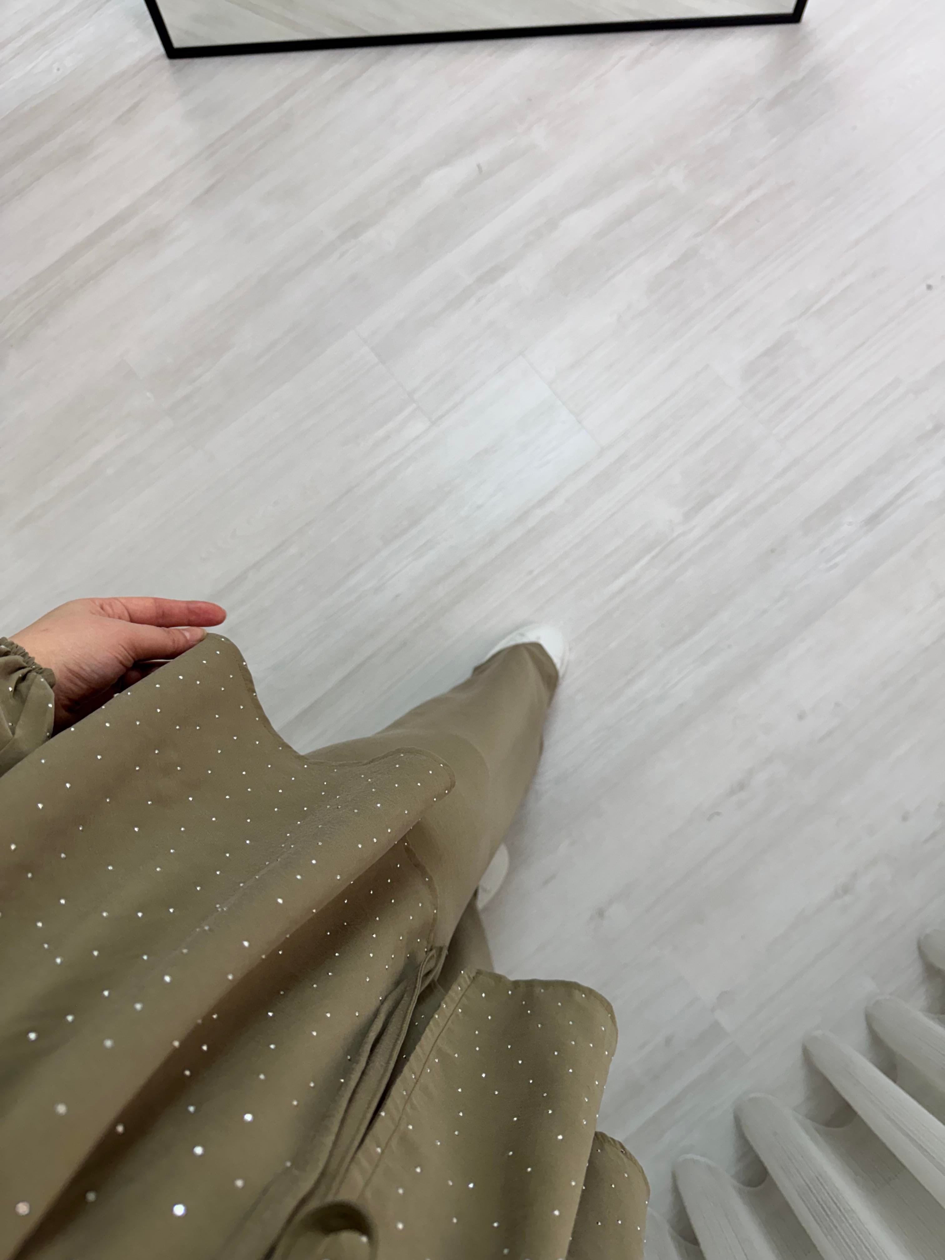 Taba Pırlantalı Modal Kumaş Takım Haki