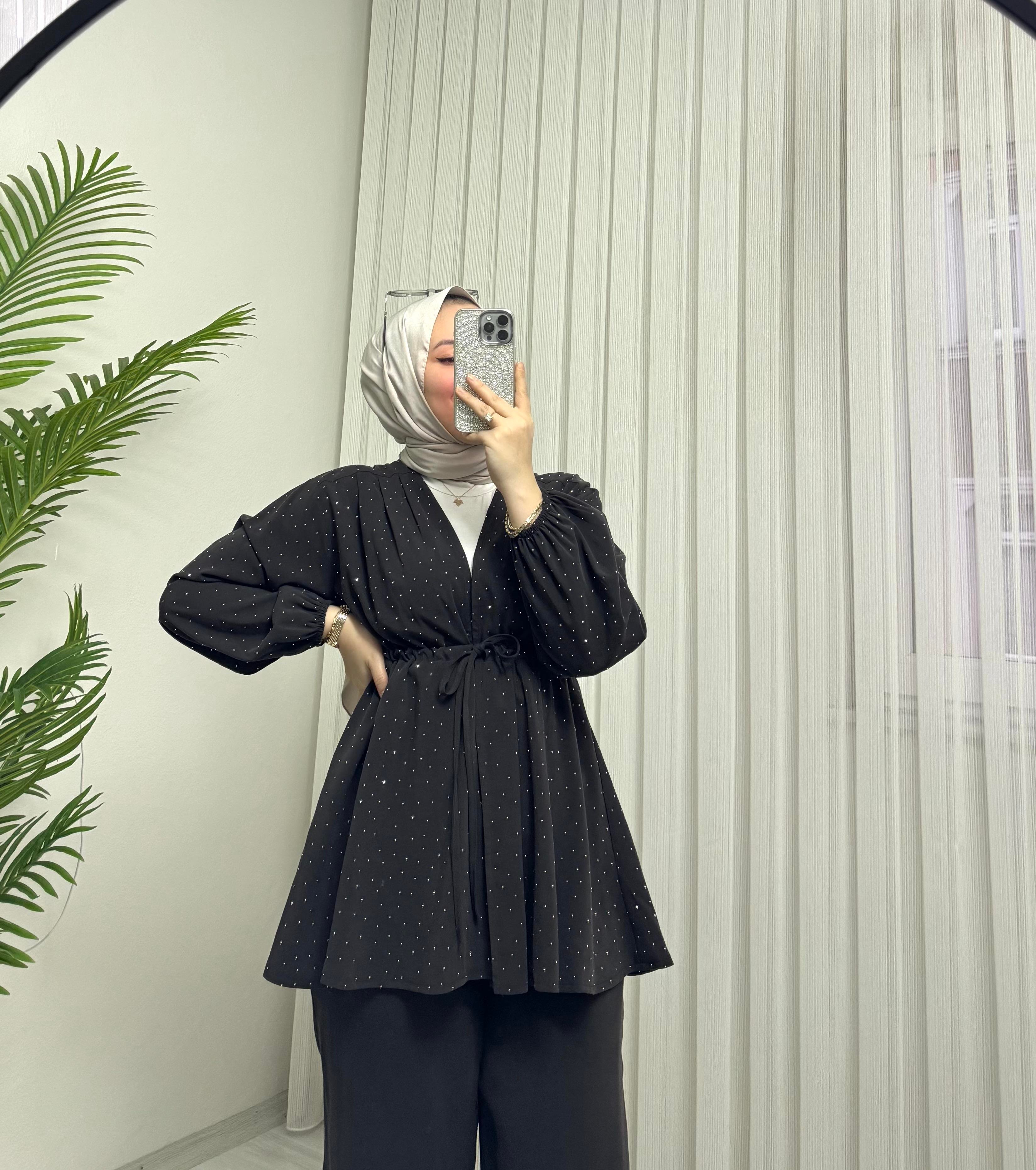 Taba Pırlantalı Modal Kumaş Takım Kahve 