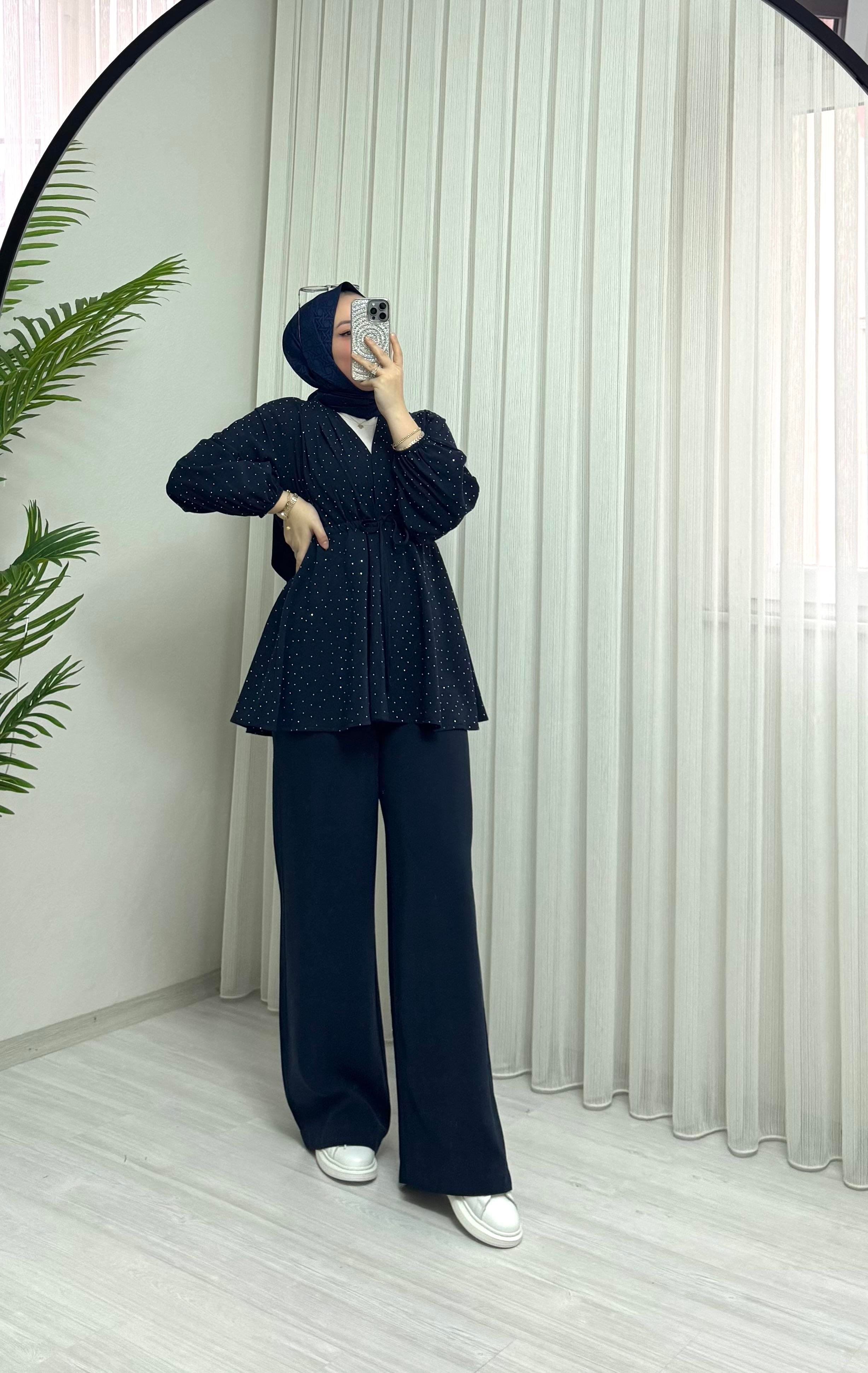 Taba Pırlantalı Modal Kumaş Takım Lacivert 