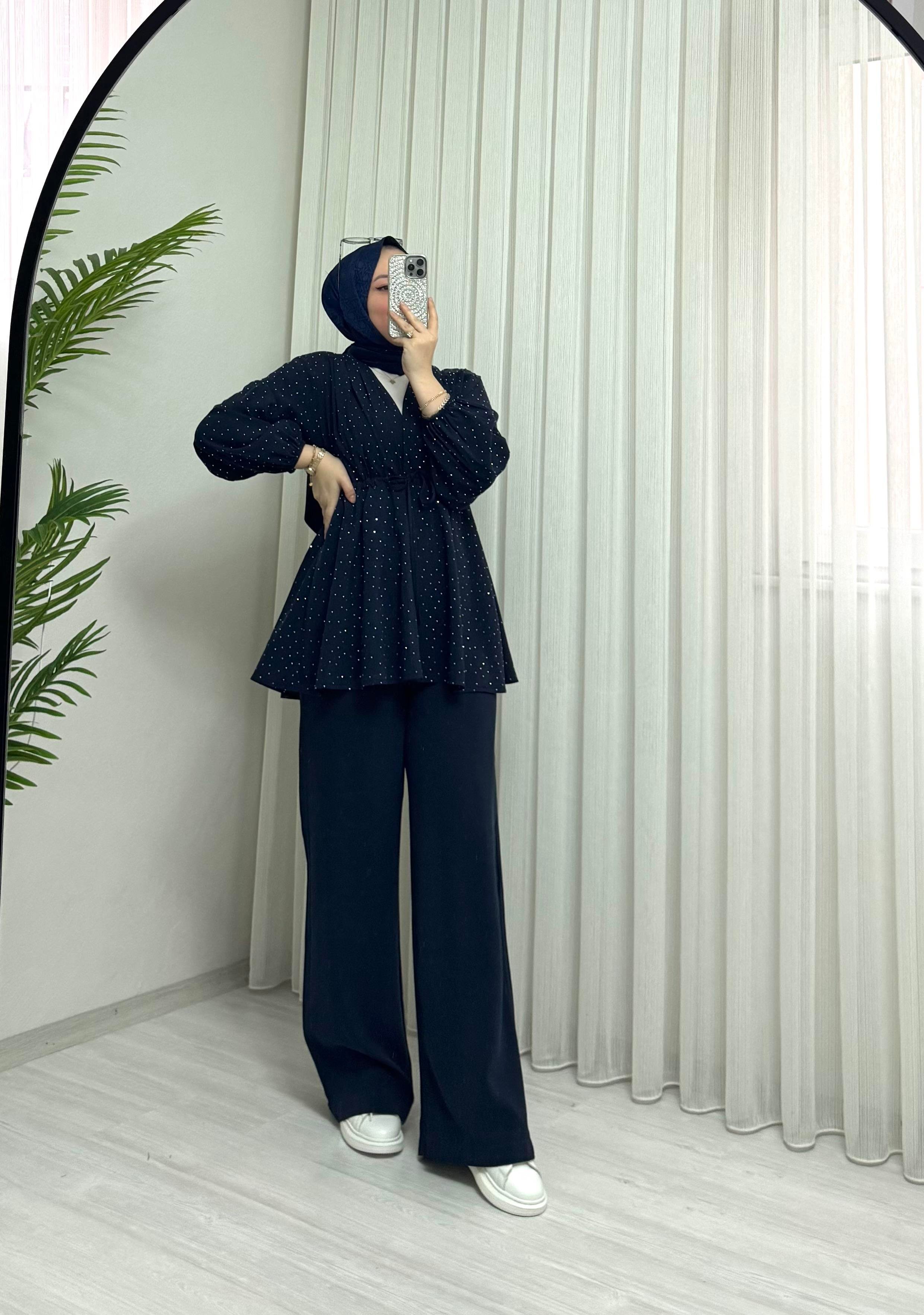 Taba Pırlantalı Modal Kumaş Takım Lacivert 