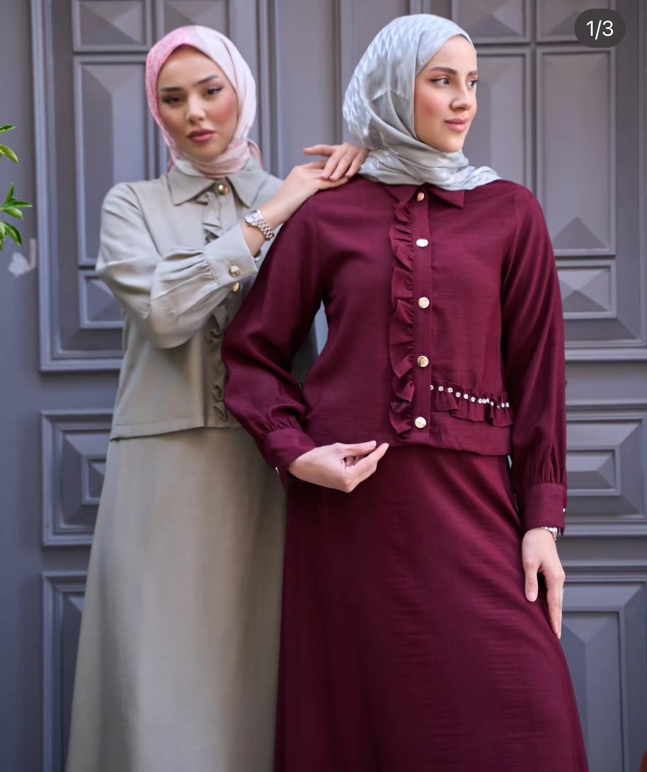 Tek Tarafı Taşlı Etekli Takım Bordo