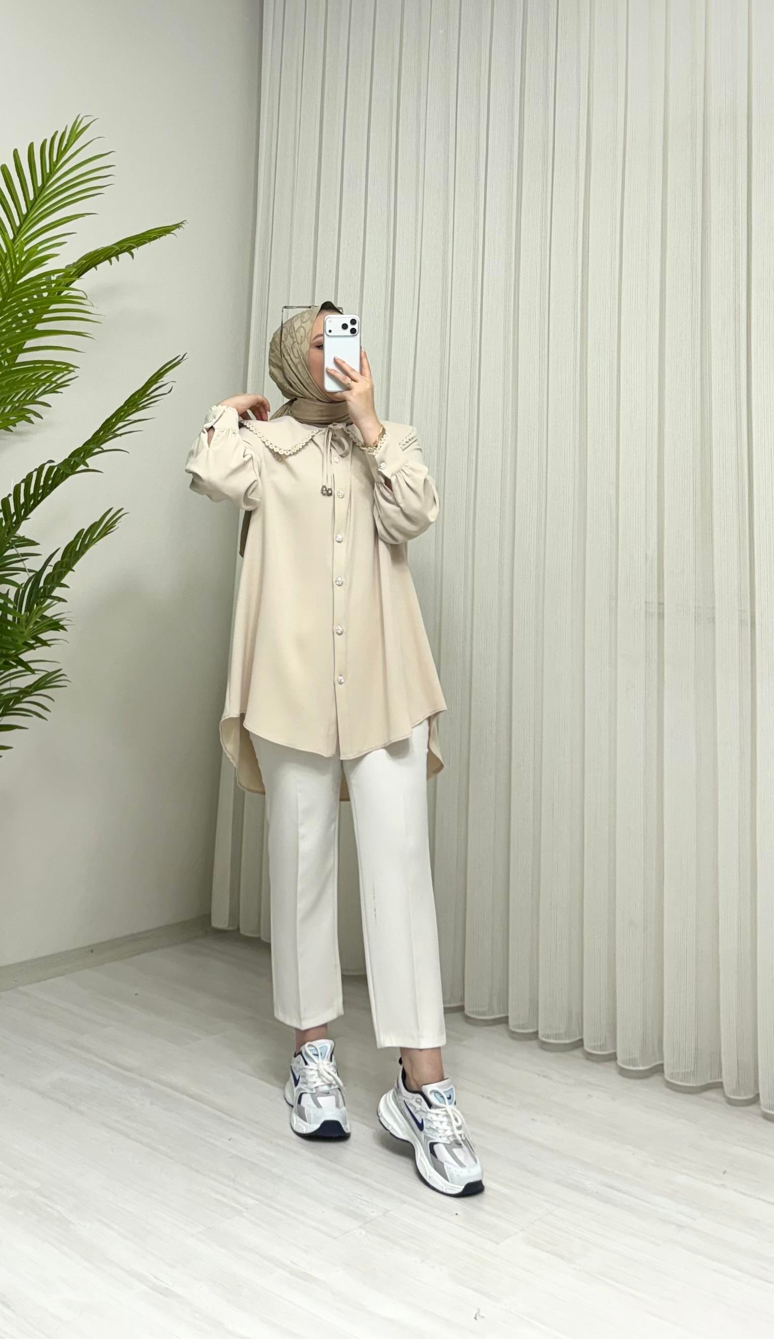 Tek Yaka Tunik Bej