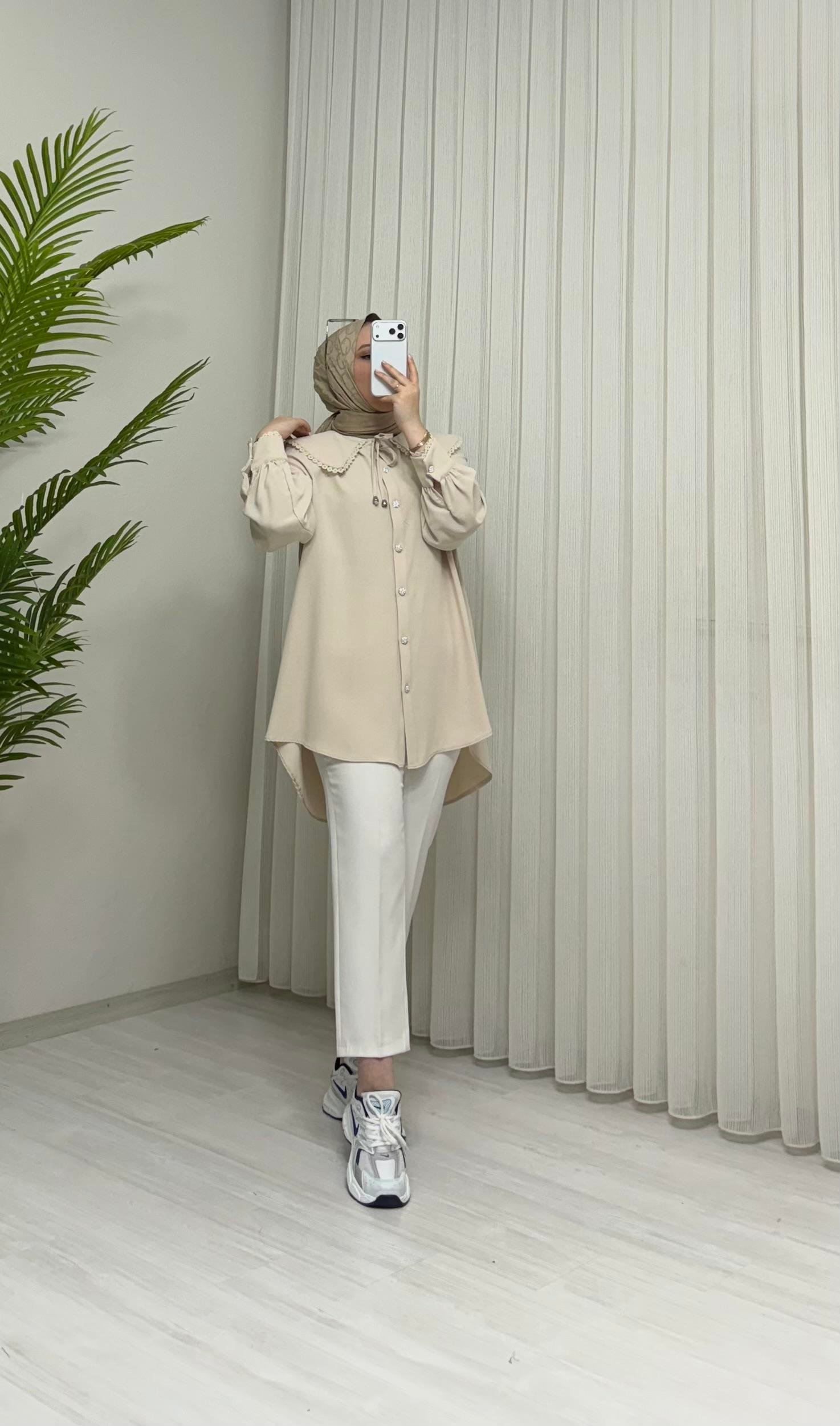 Tek Yaka Tunik Bej