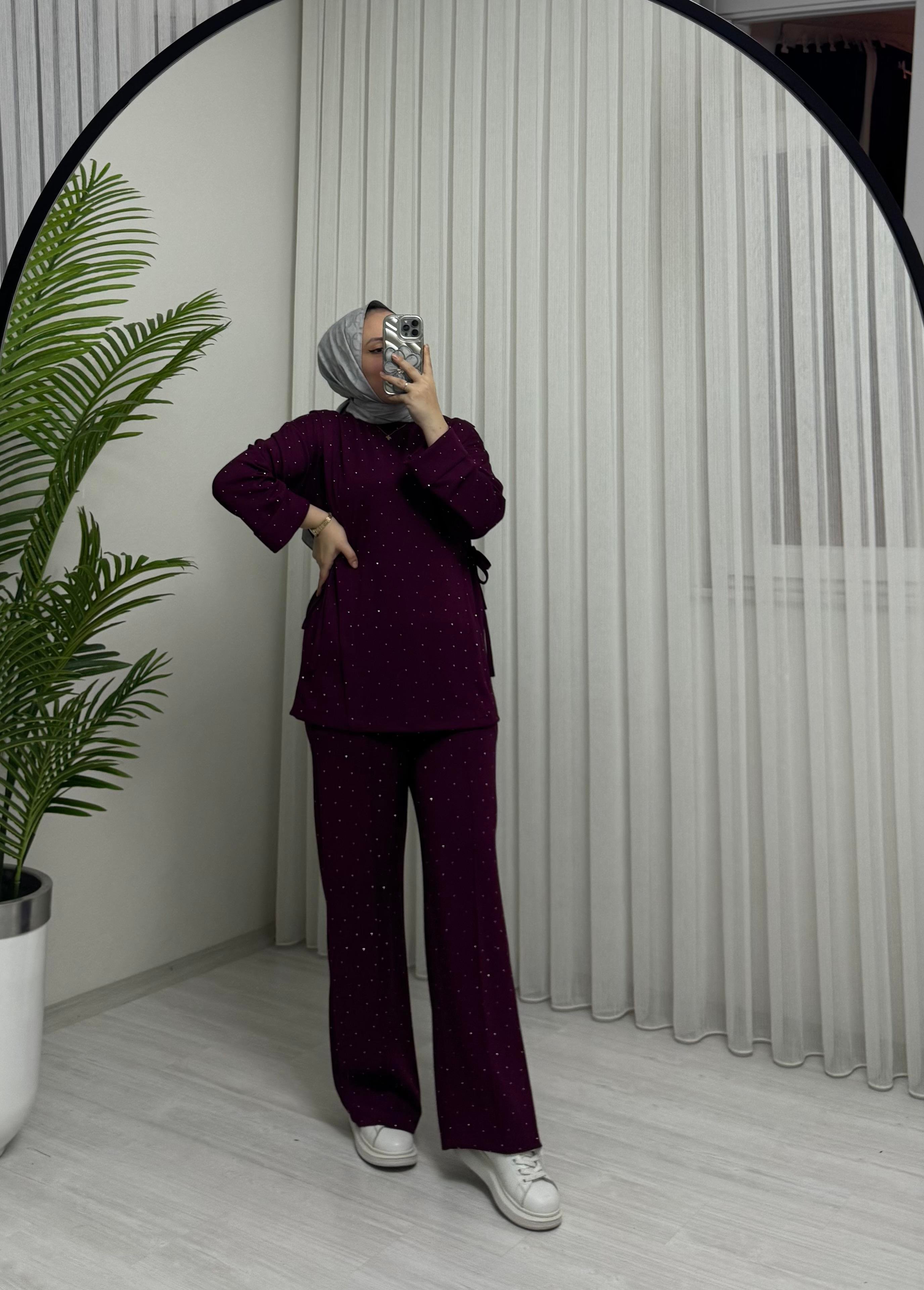 Ürdün Taşlı Takım Bordo