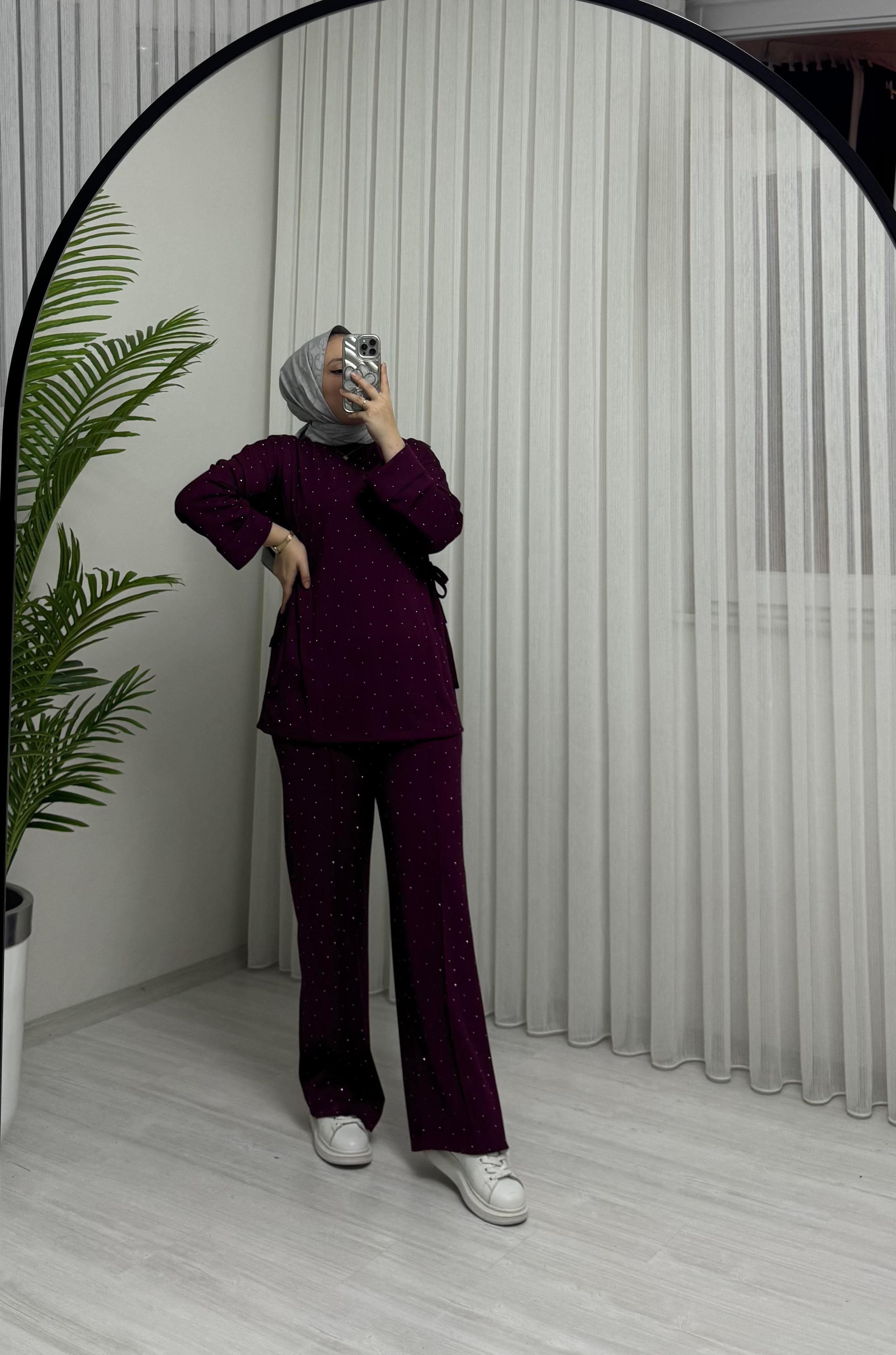 Ürdün Taşlı Takım Bordo