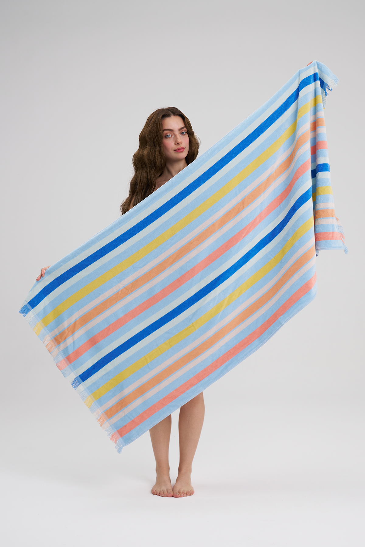 100% Pamuk Ocean Breeze Renkli Cizgili Plaj Havlusu - Havuz Havlusu - Beach Towel - 80x160cm