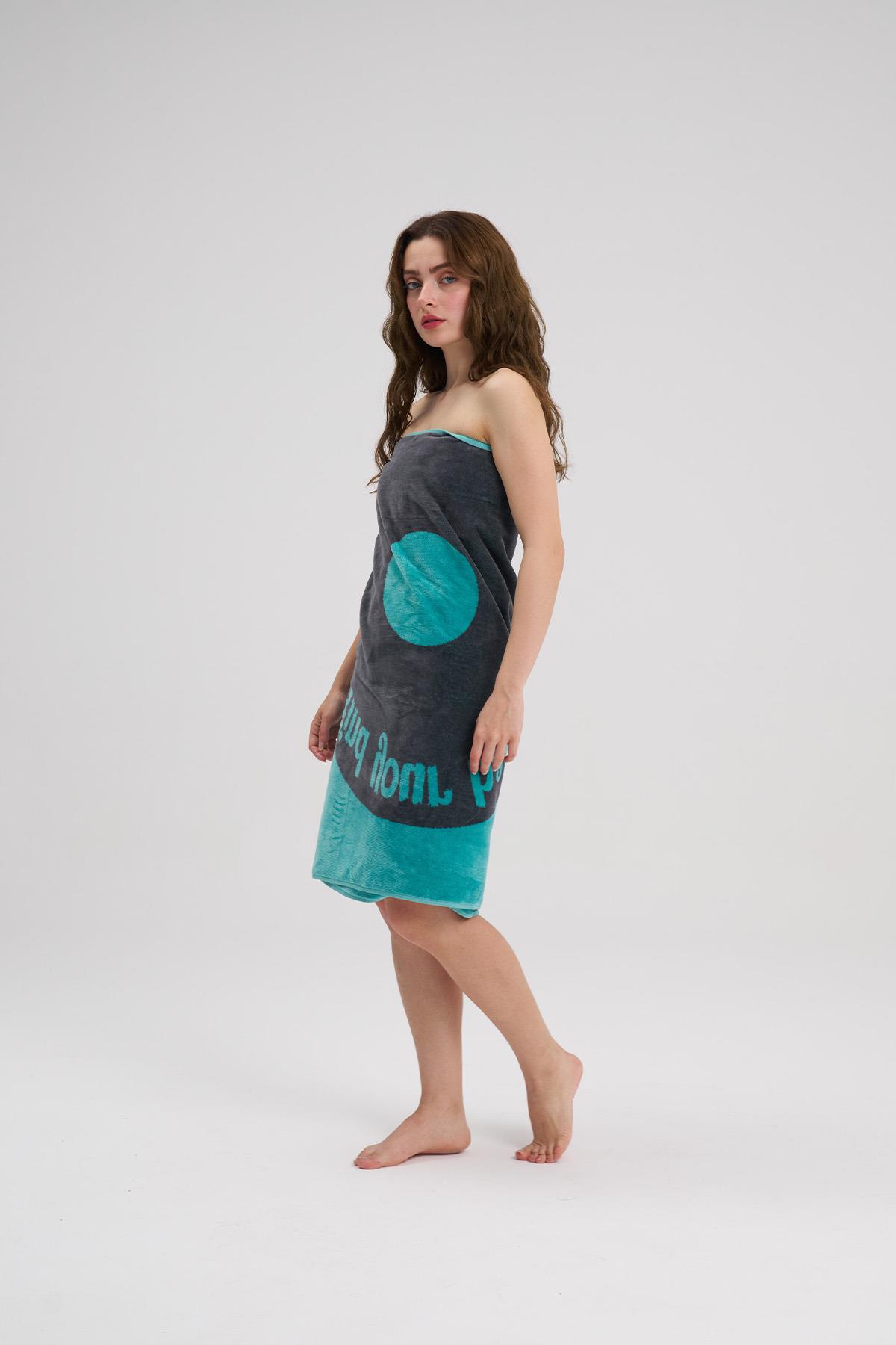 100% Pamuk Yin Yang Tasarım Plaj Havlusu - Havuz Havlusu - Beach Towel - 80x160cm