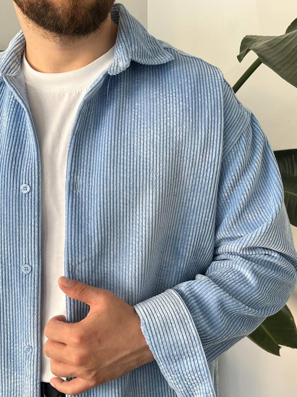 BEBE MAVİ KADİFE FİTİLLİ GÖMLEK