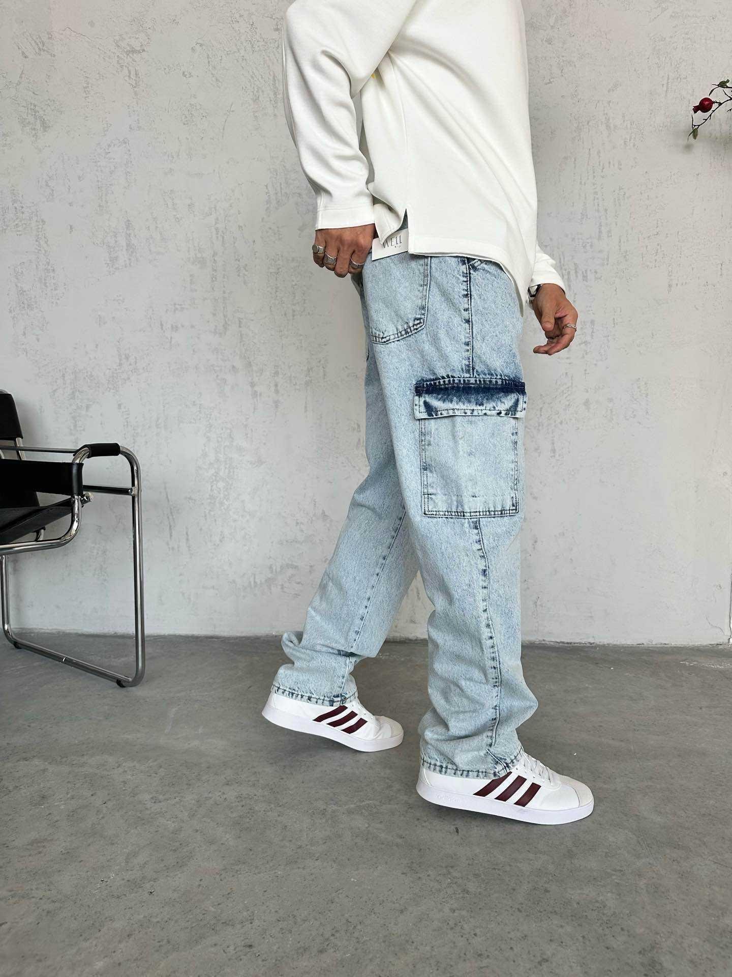 KARGO CEPLİ MAVİ BAGGY PANTOLON