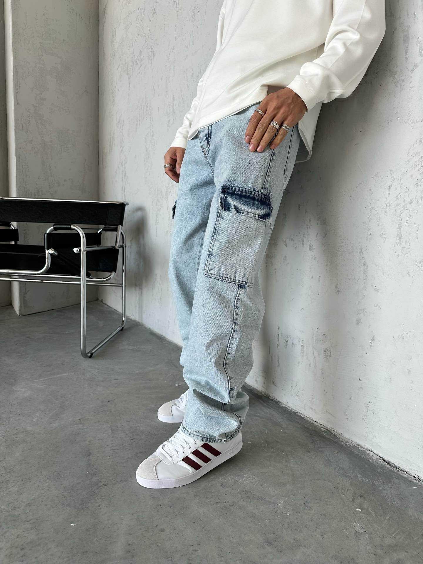 KARGO CEPLİ MAVİ BAGGY PANTOLON