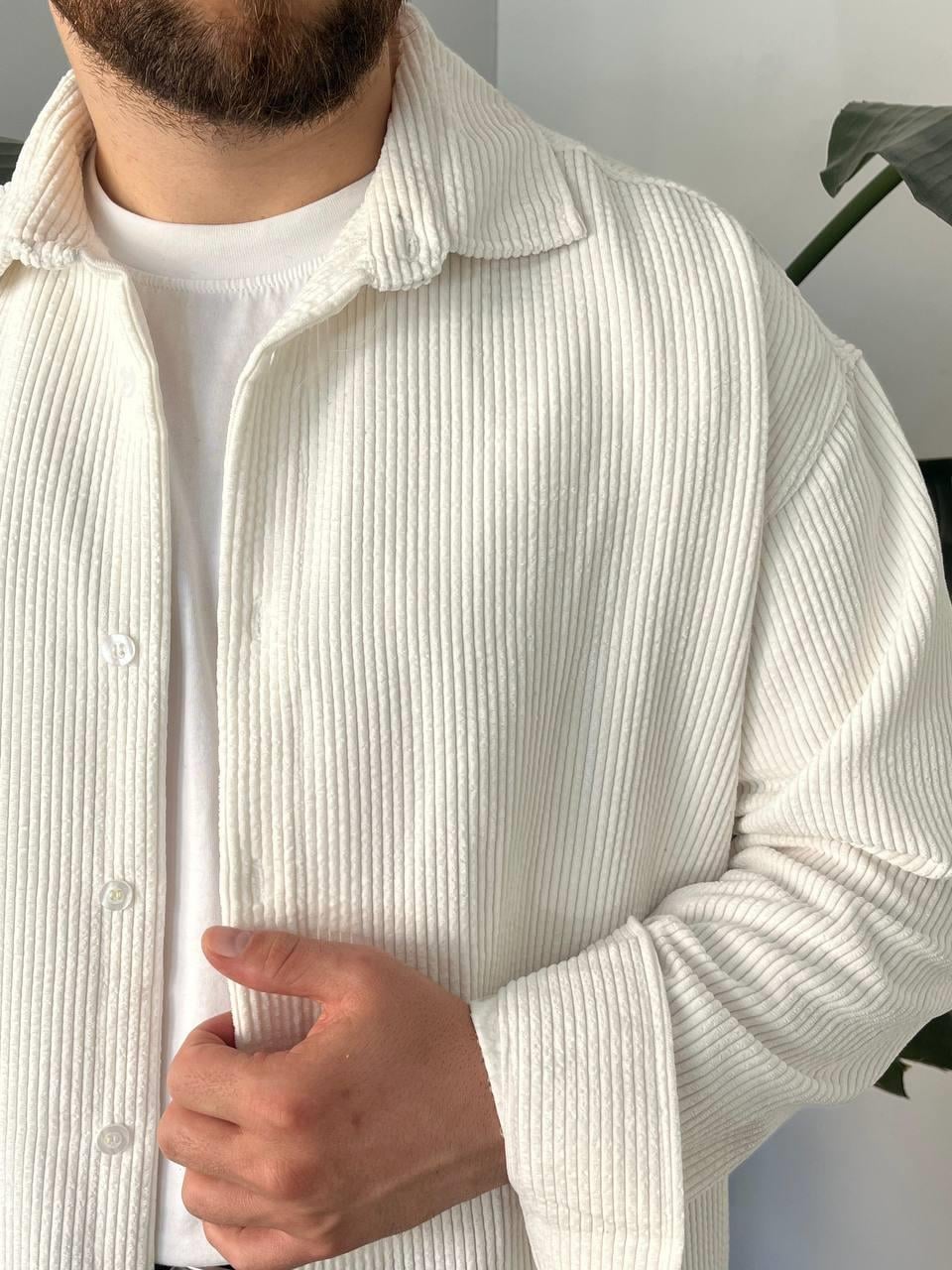 KREM KADİFE FİTİLLİ GÖMLEK 