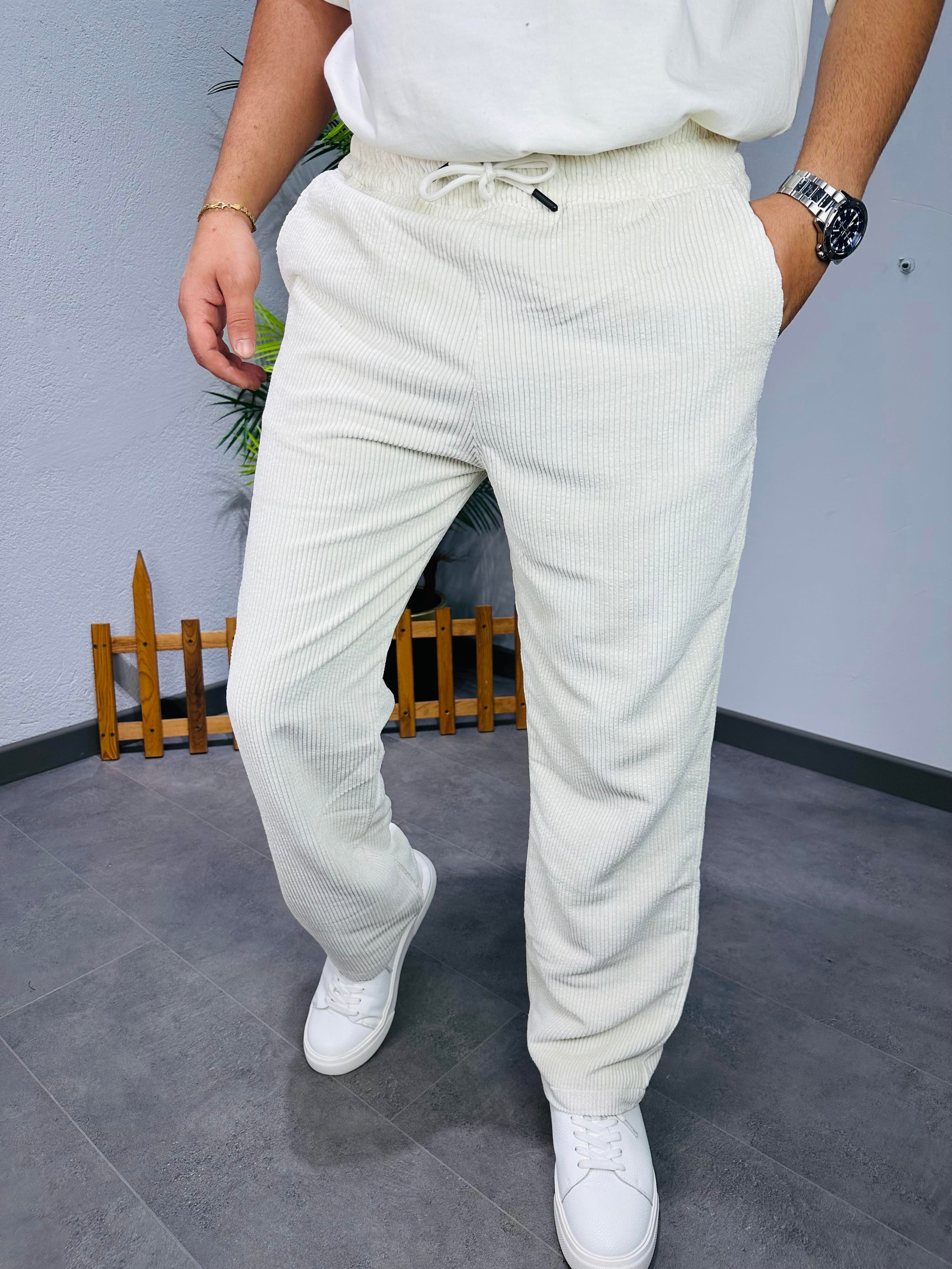 KREM KADİFE FİTİLLİ PANTOLON