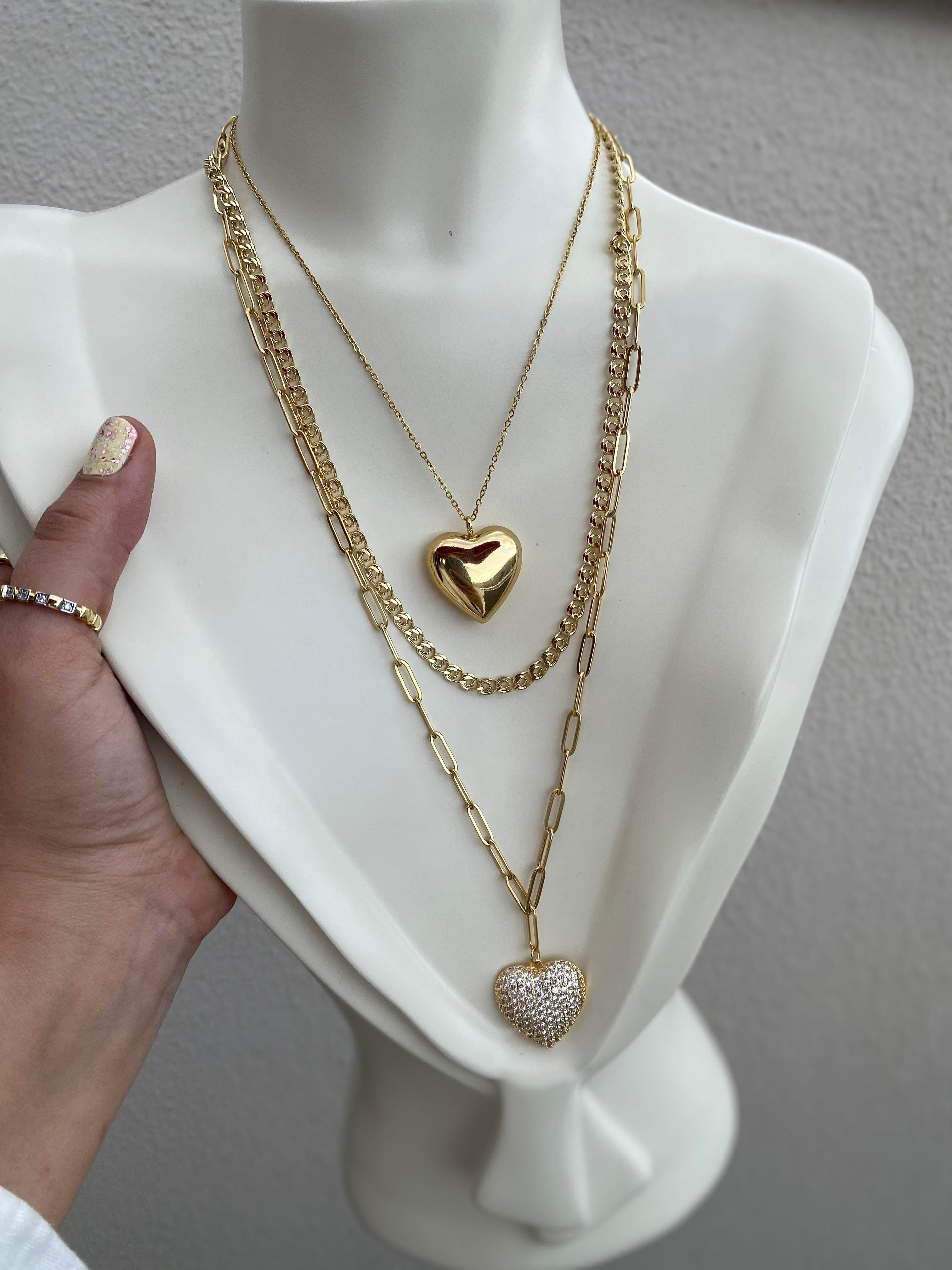 45 cm DEV BOMBELİ KALP KOLYE