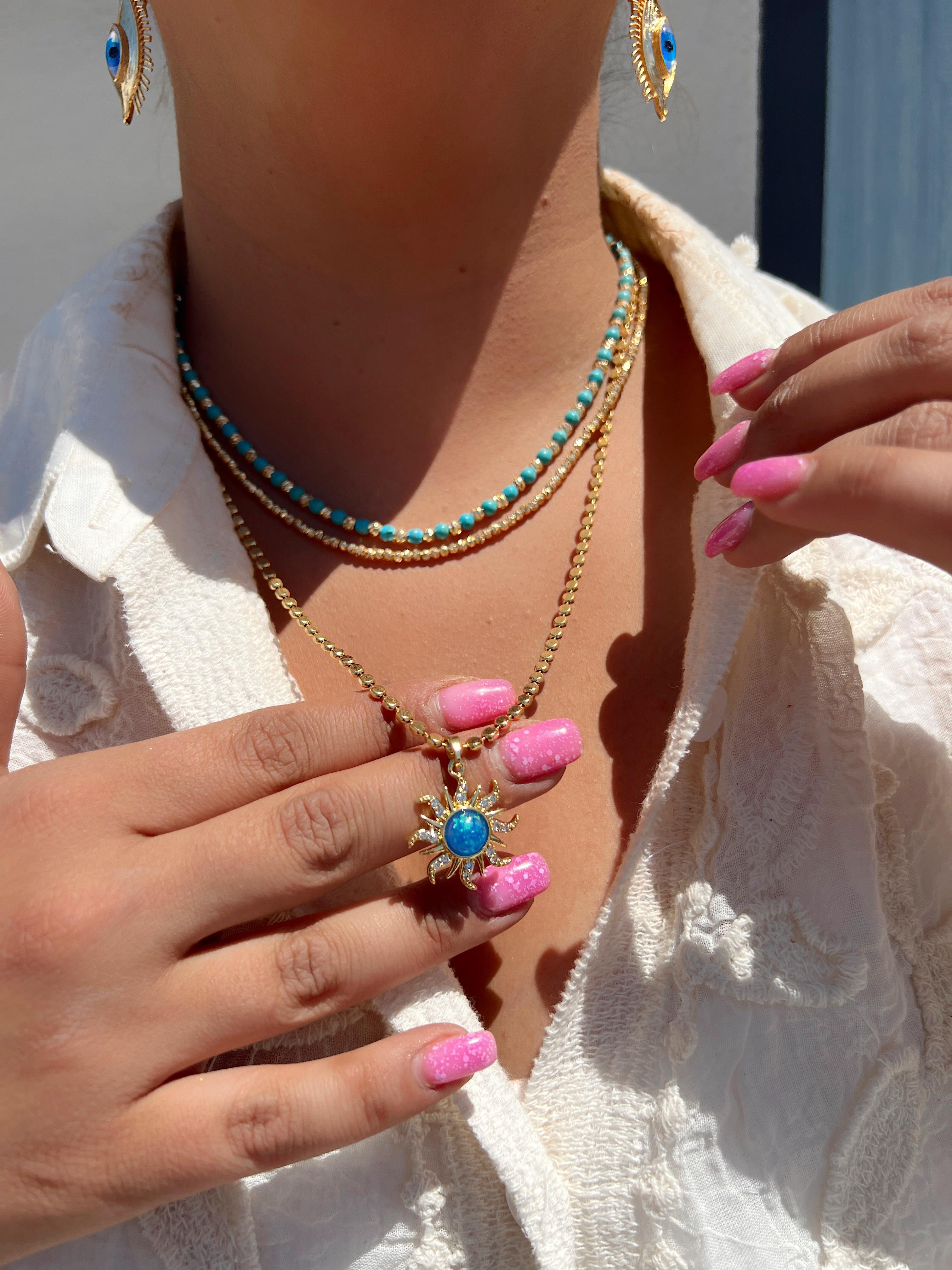 55 CM FİRUZE GÜNEŞ EZME KOLYEMİZ