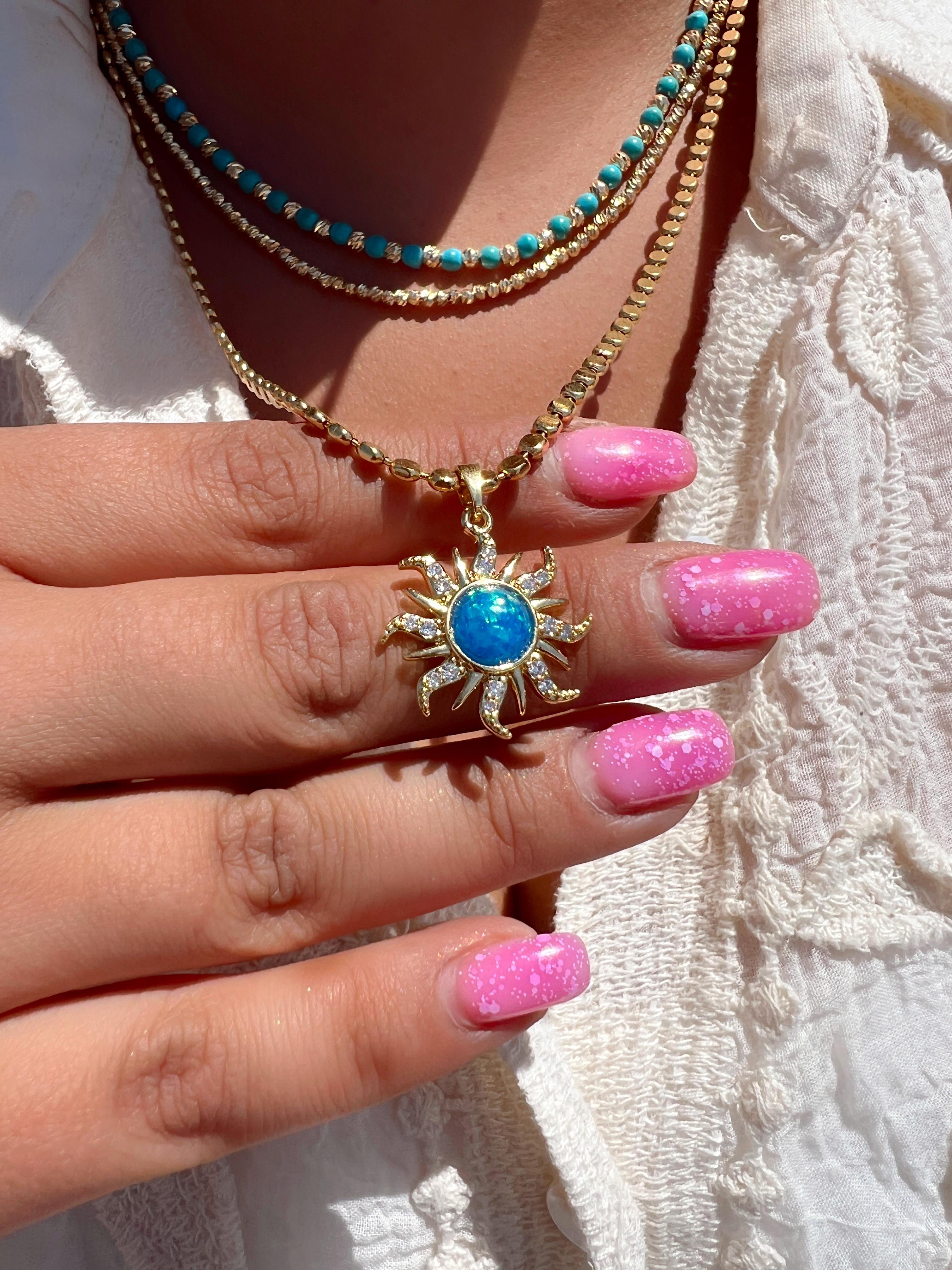 55 CM FİRUZE GÜNEŞ EZME KOLYEMİZ