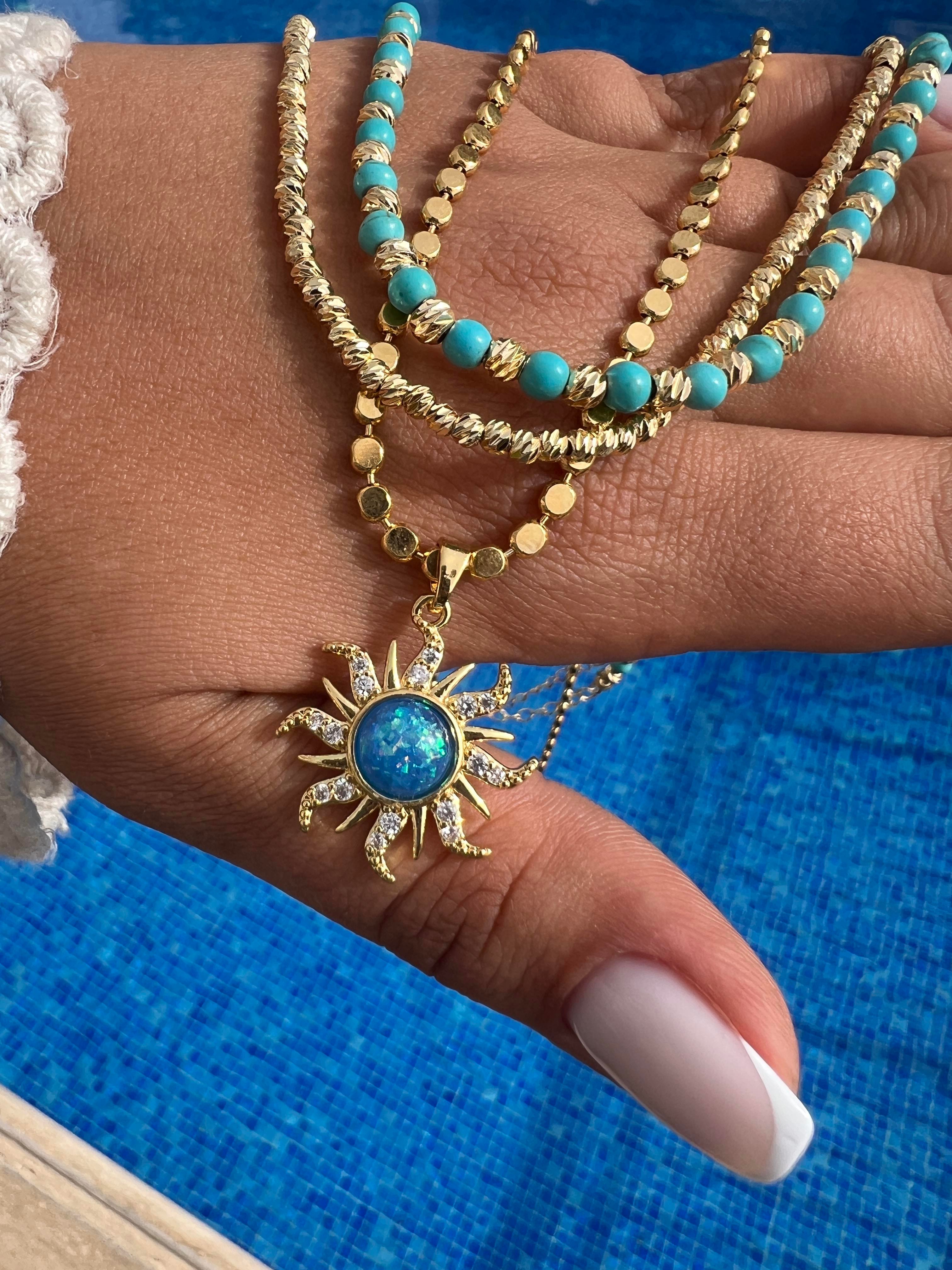 60 CM FİRUZE GÜNEŞ EZME KOLYE