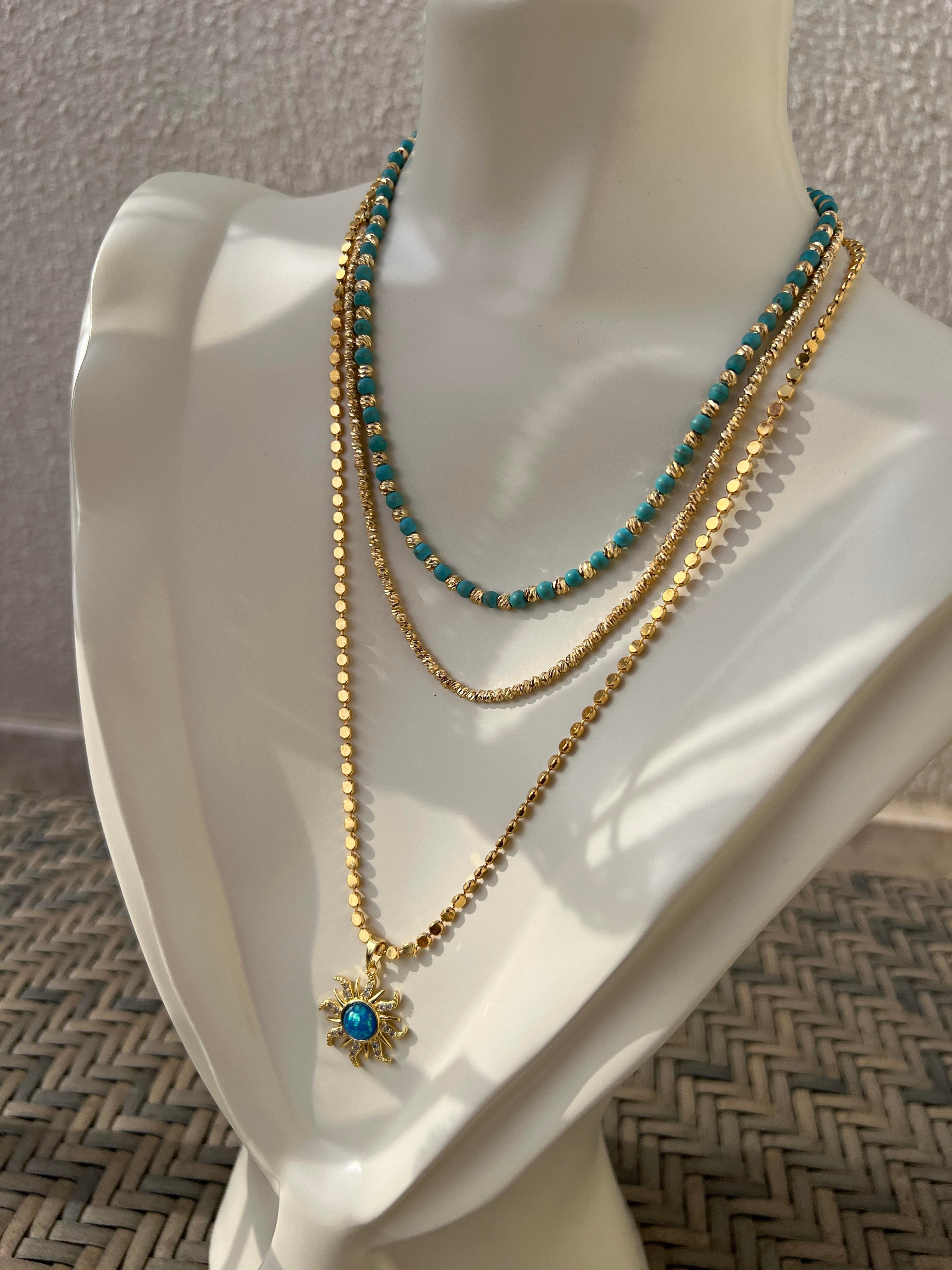 60 CM FİRUZE GÜNEŞ EZME KOLYE