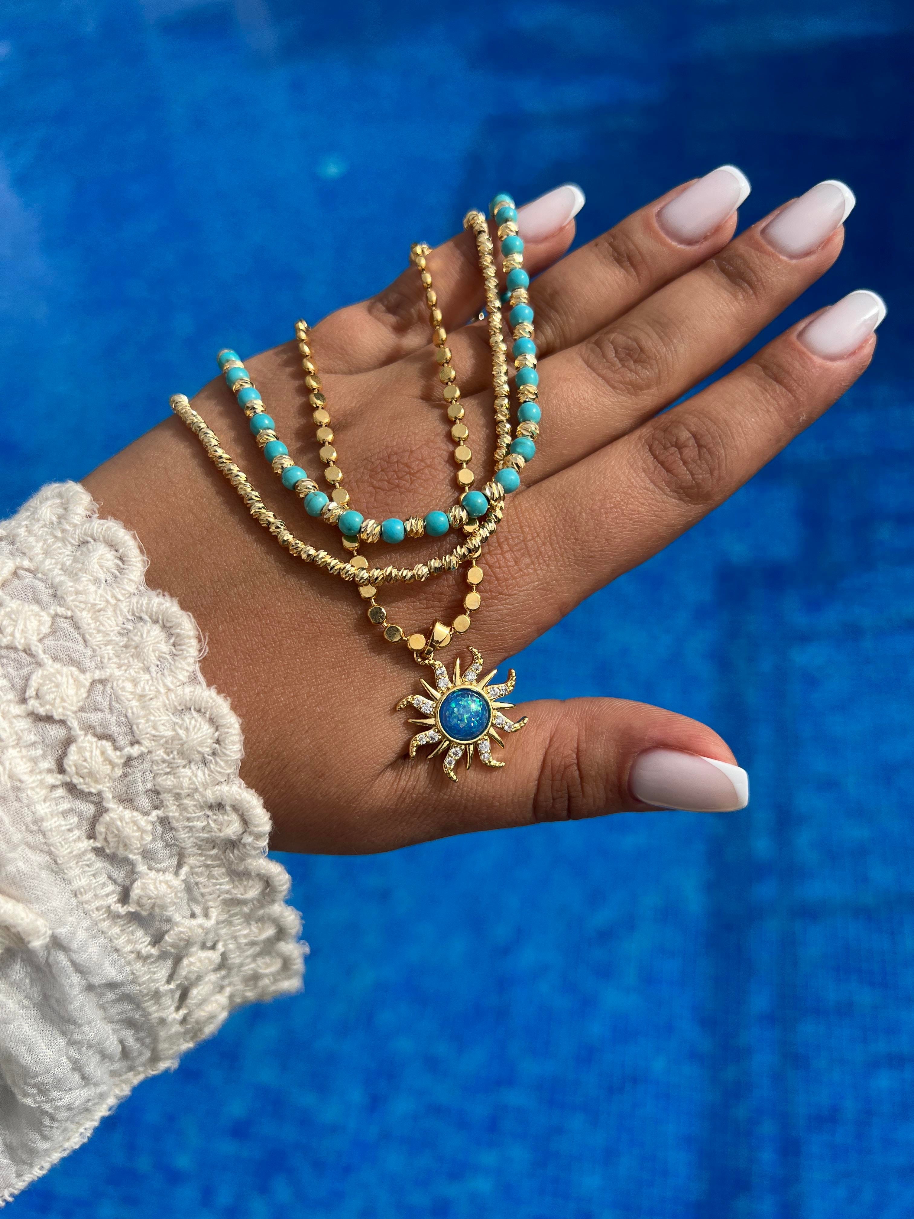 60 CM FİRUZE GÜNEŞ EZME KOLYE