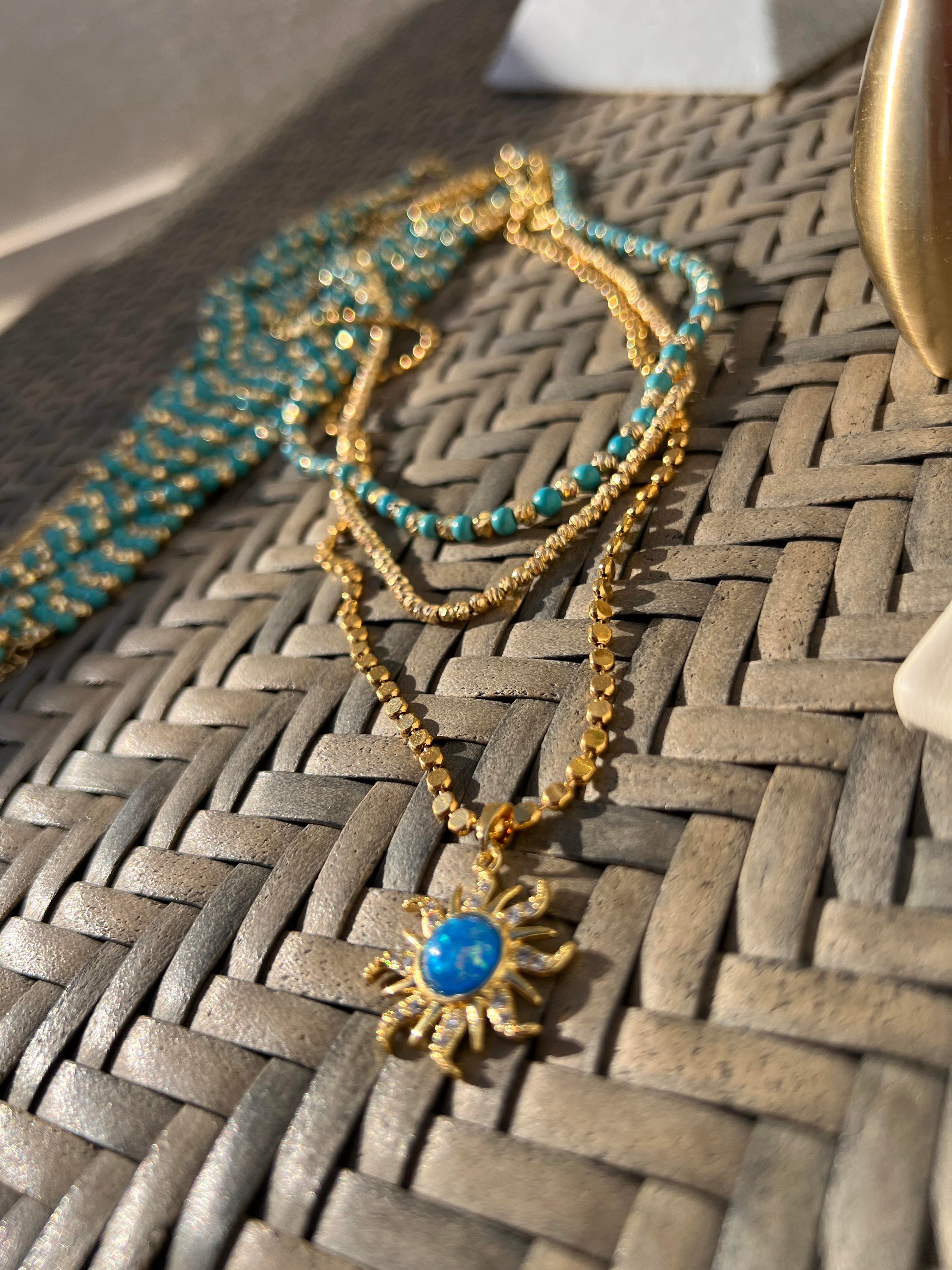 60 CM FİRUZE GÜNEŞ EZME KOLYE