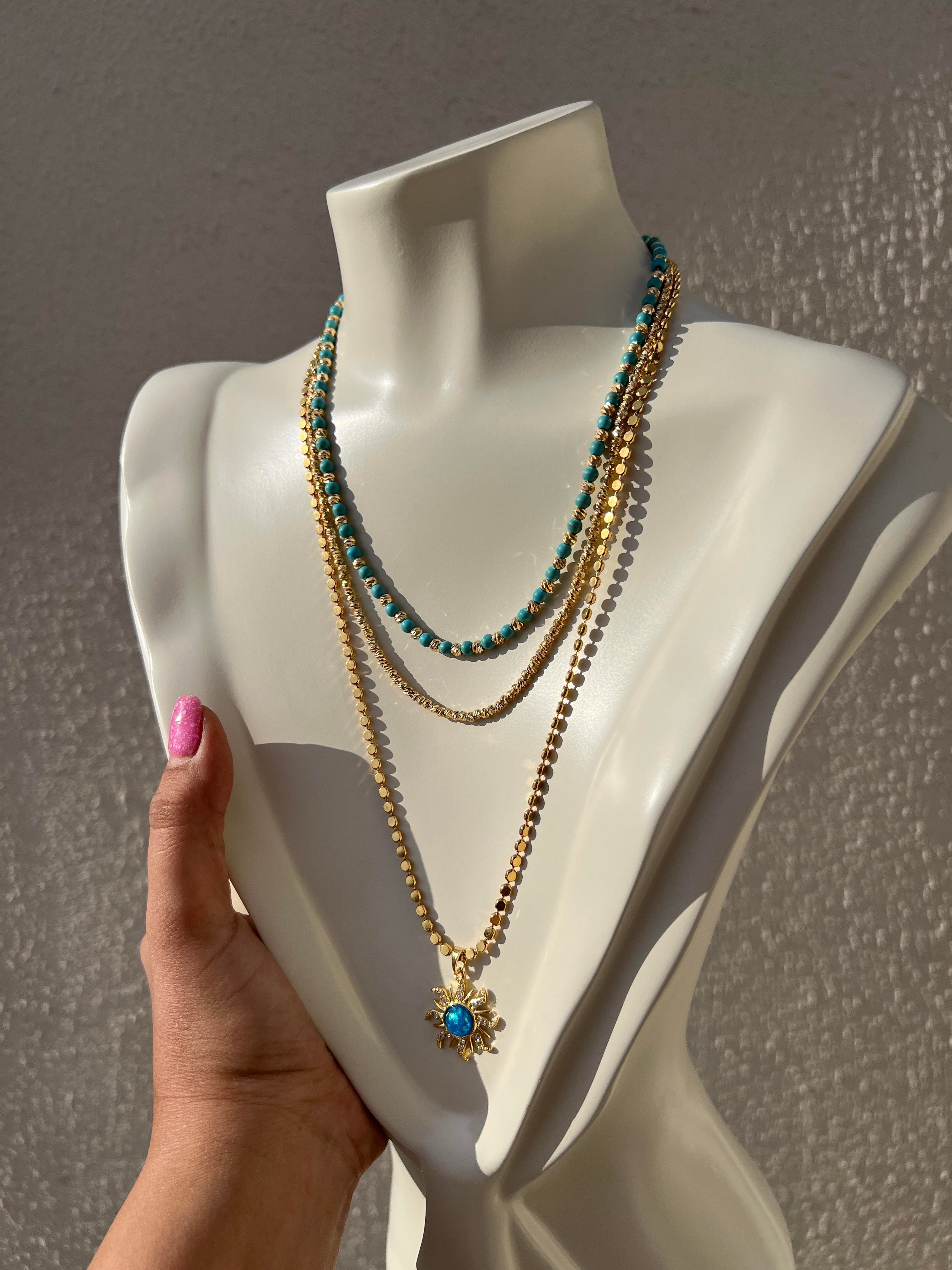 60 CM FİRUZE GÜNEŞ EZME KOLYE