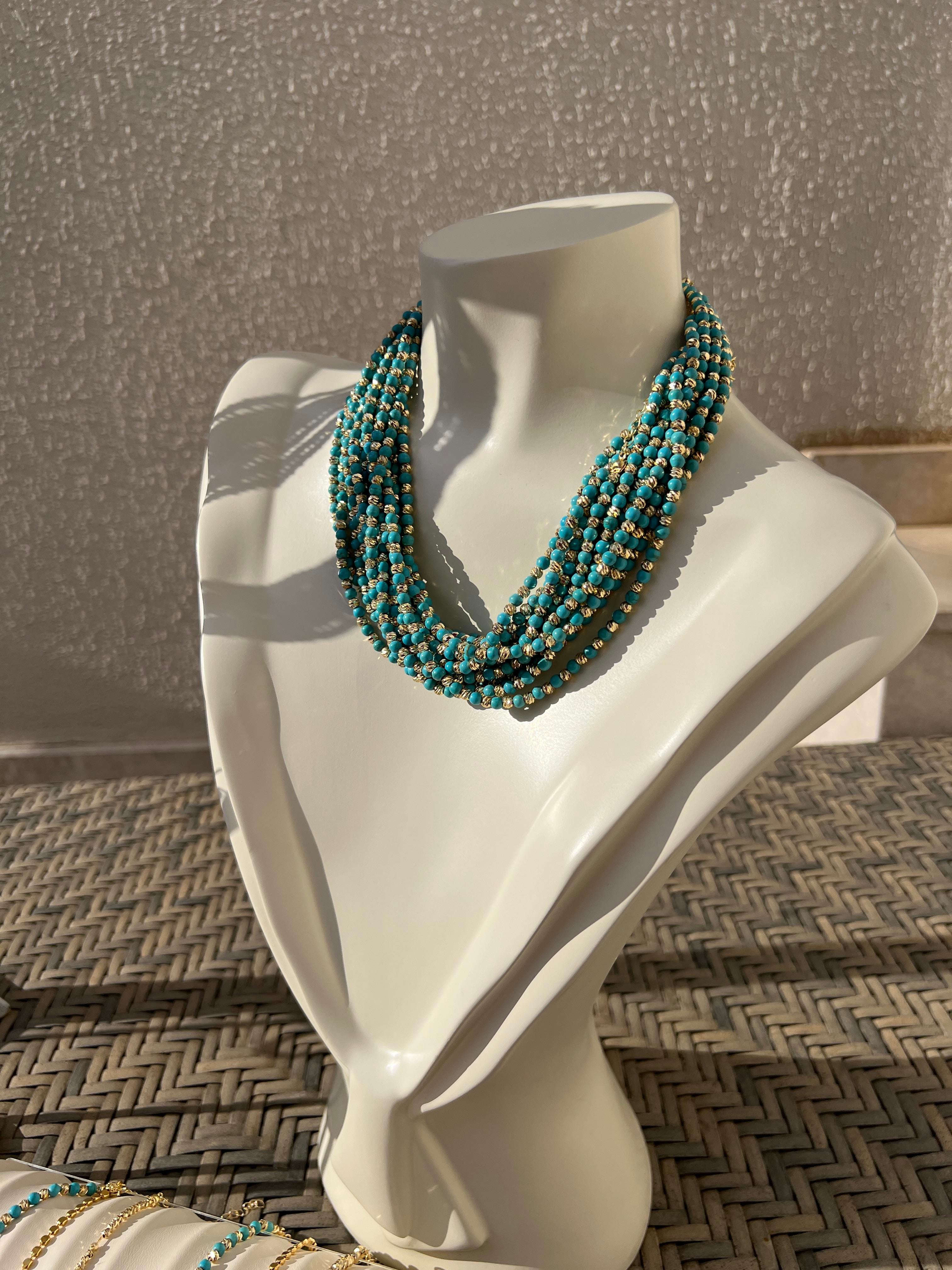 MAVİŞ FİRUZE GOLD DORİKA KOLYE