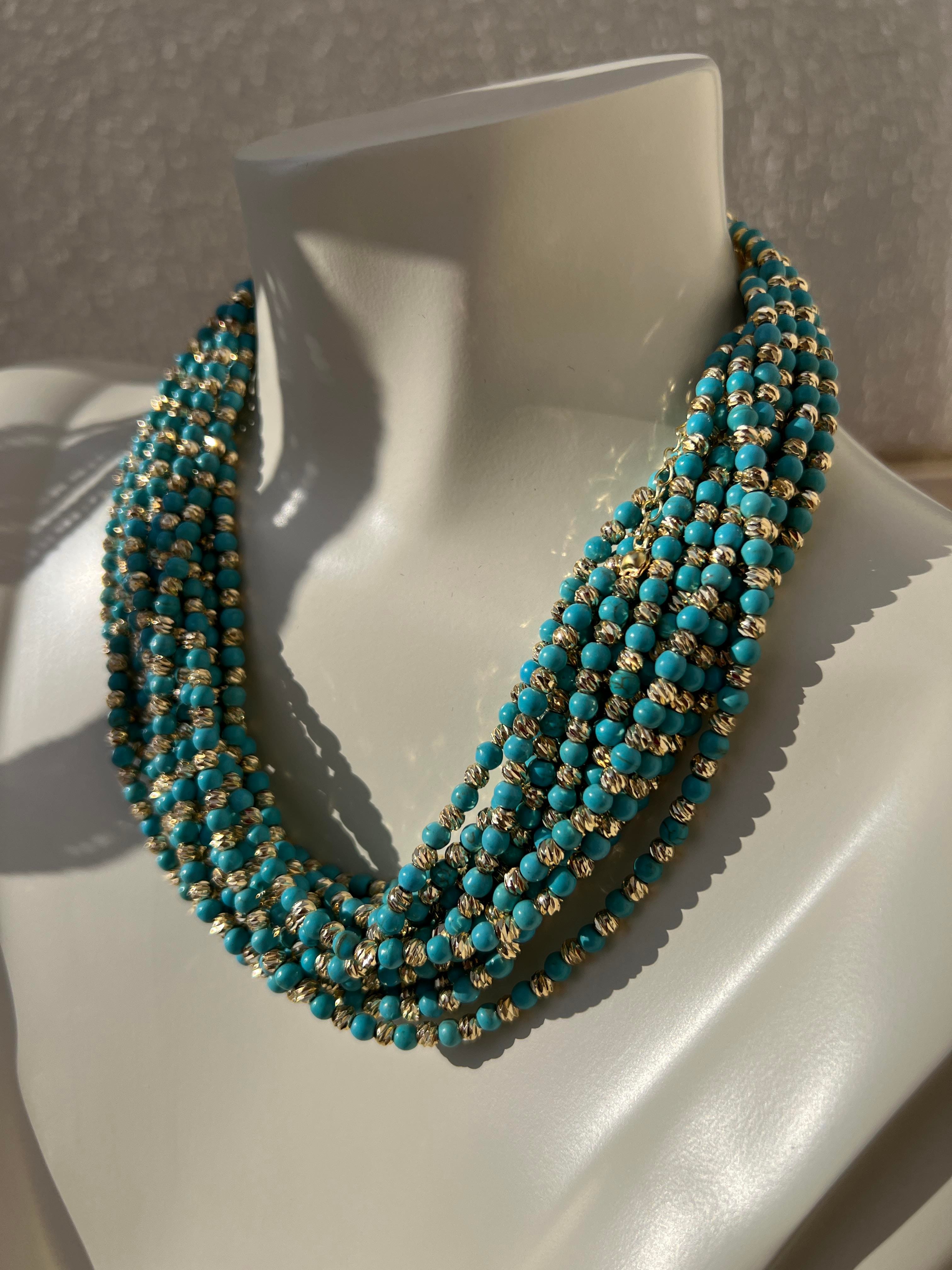 MAVİŞ FİRUZE GOLD DORİKA KOLYE