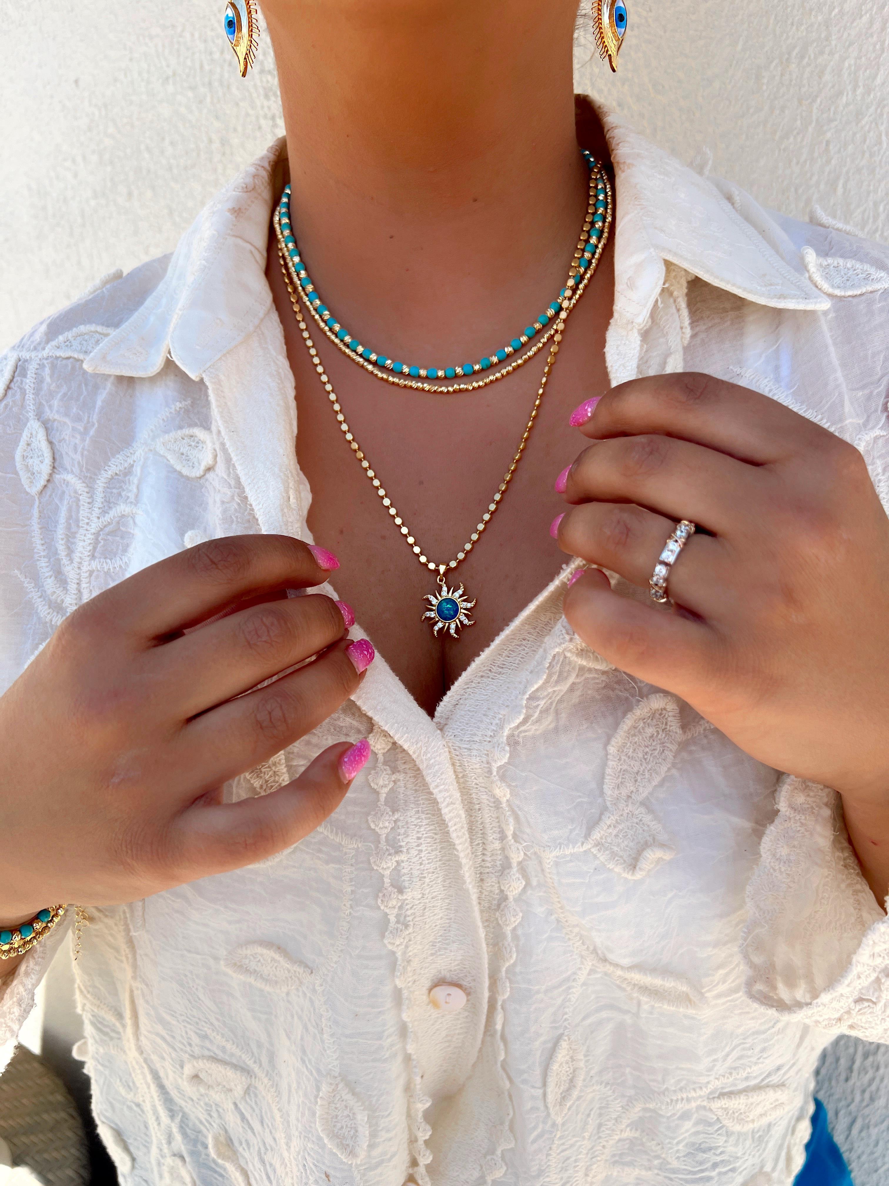 MAVİŞ FİRUZE GOLD DORİKA KOLYE