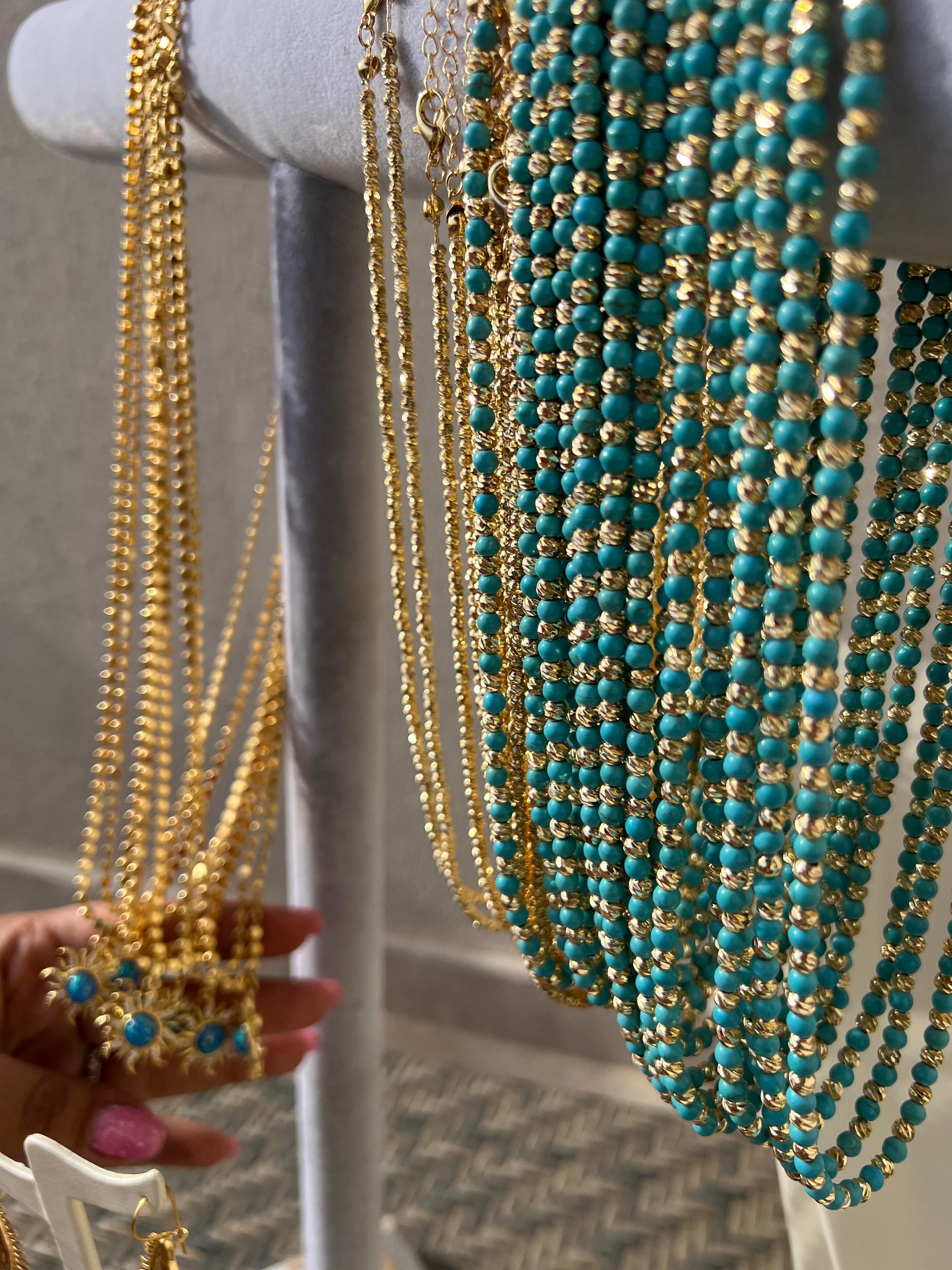 MAVİŞ FİRUZE GOLD DORİKA KOLYE