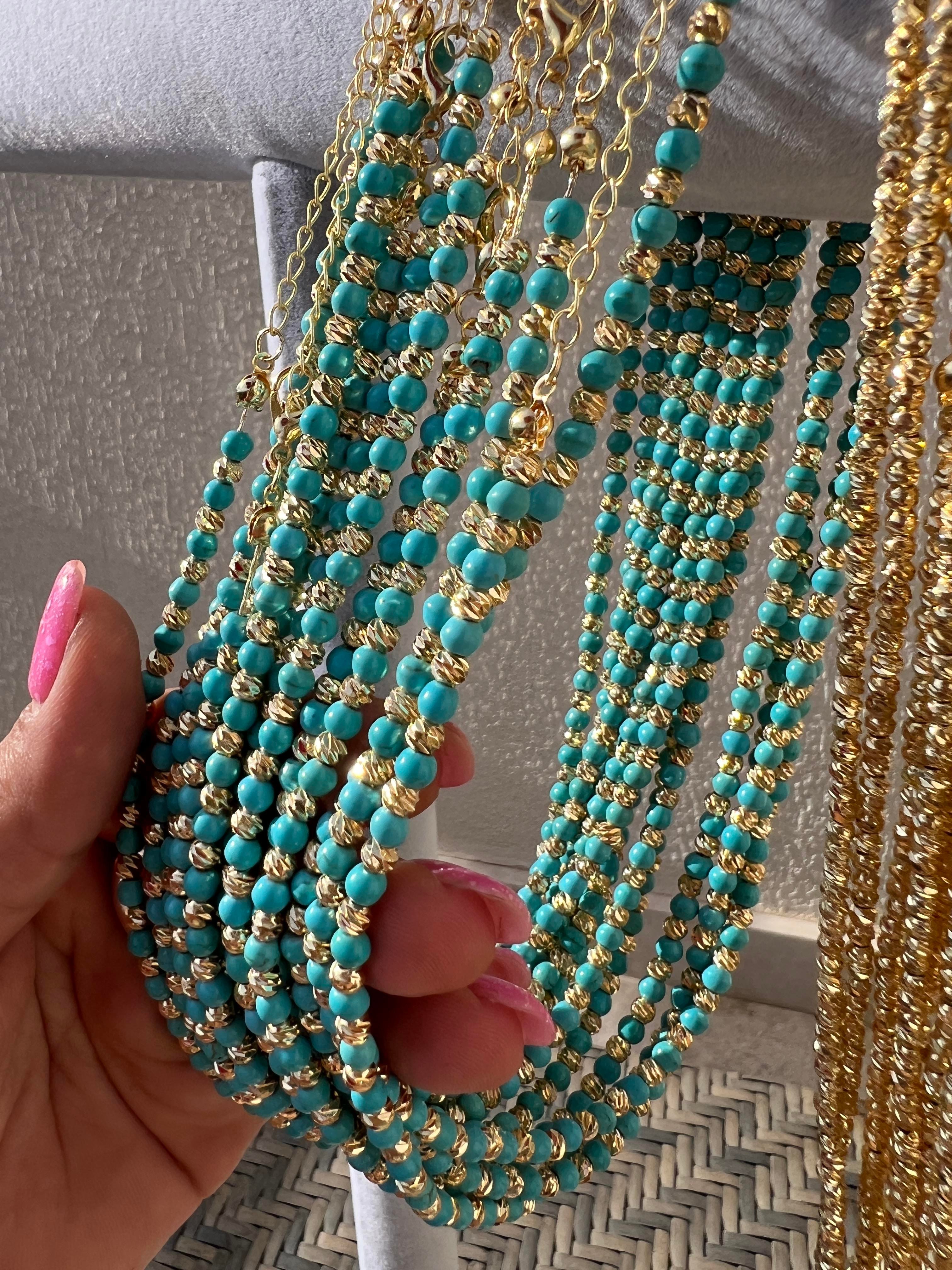 MAVİŞ FİRUZE GOLD DORİKA KOLYE