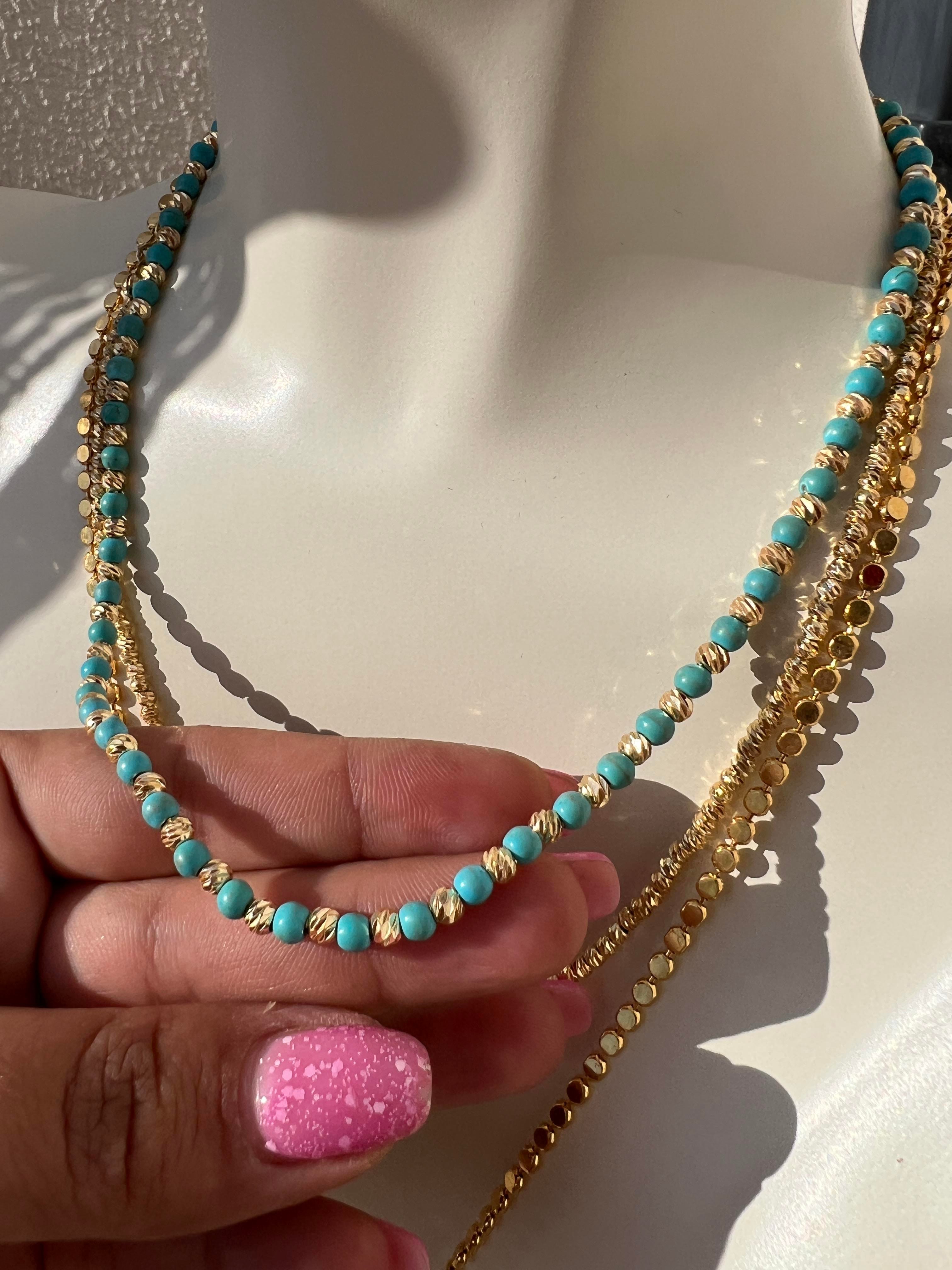 MAVİŞ FİRUZE GOLD DORİKA KOLYE