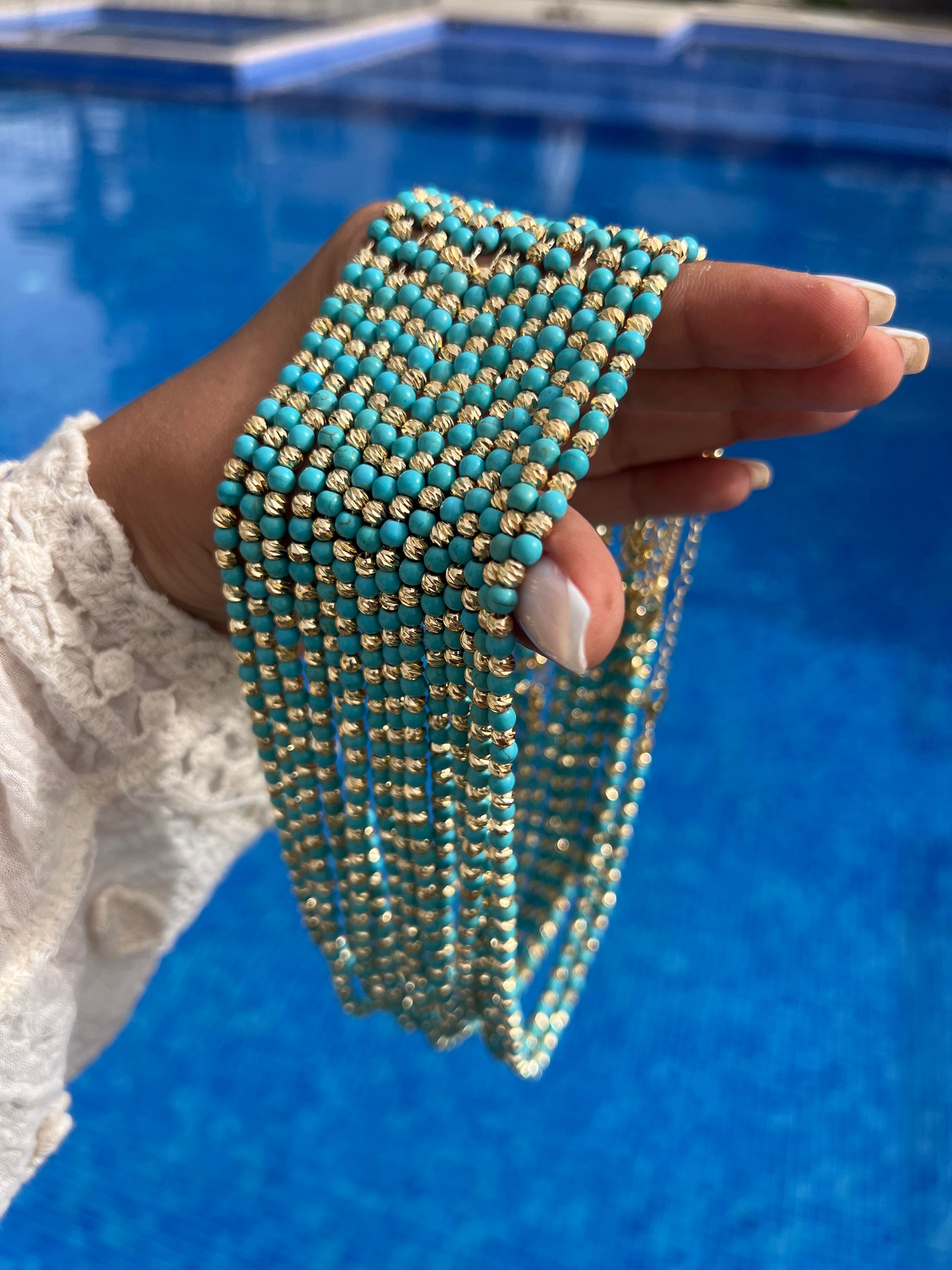 MAVİŞ FİRUZE GOLD DORİKA KOLYE