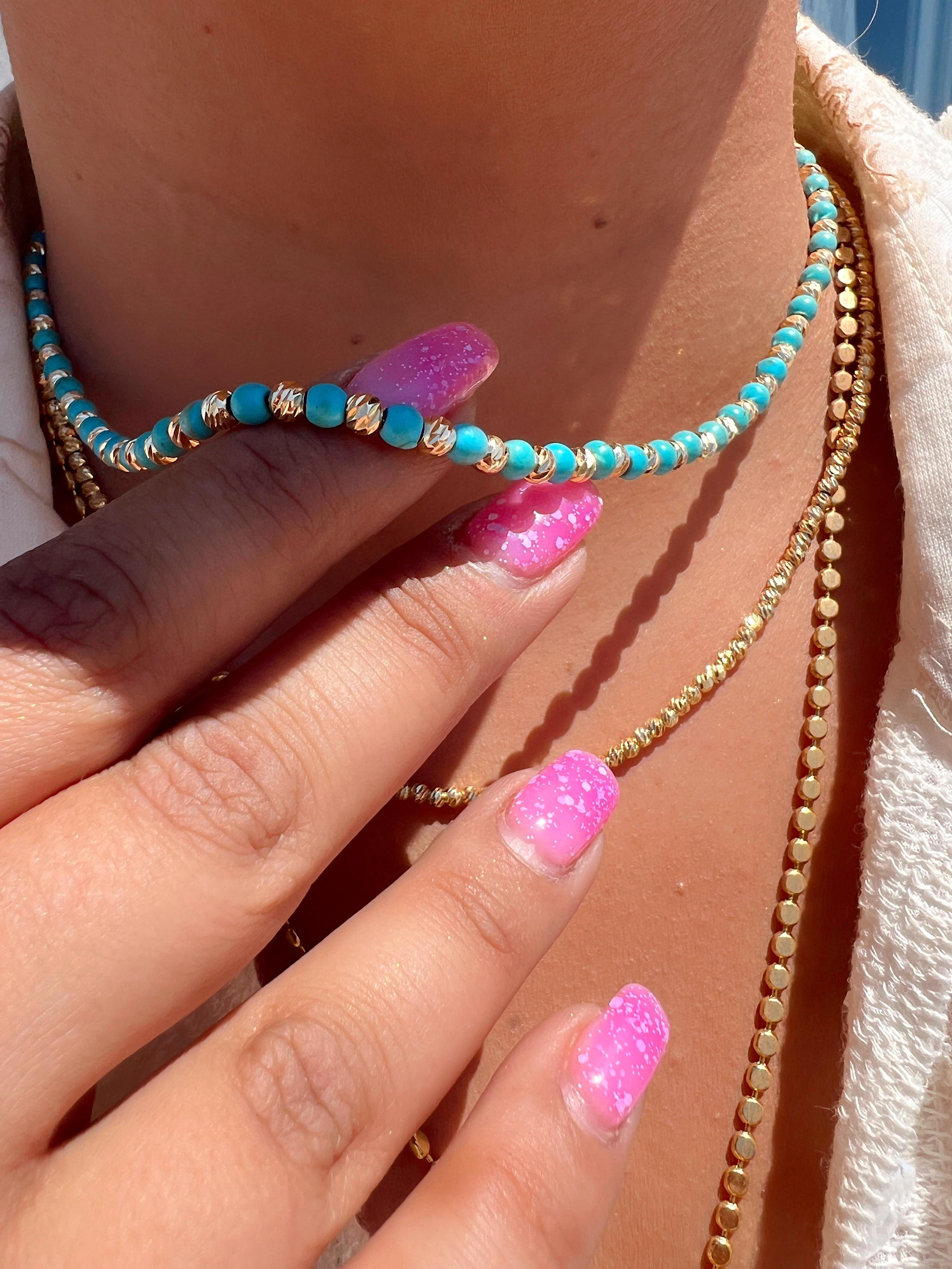 MAVİŞ FİRUZE GOLD DORİKA KOLYE