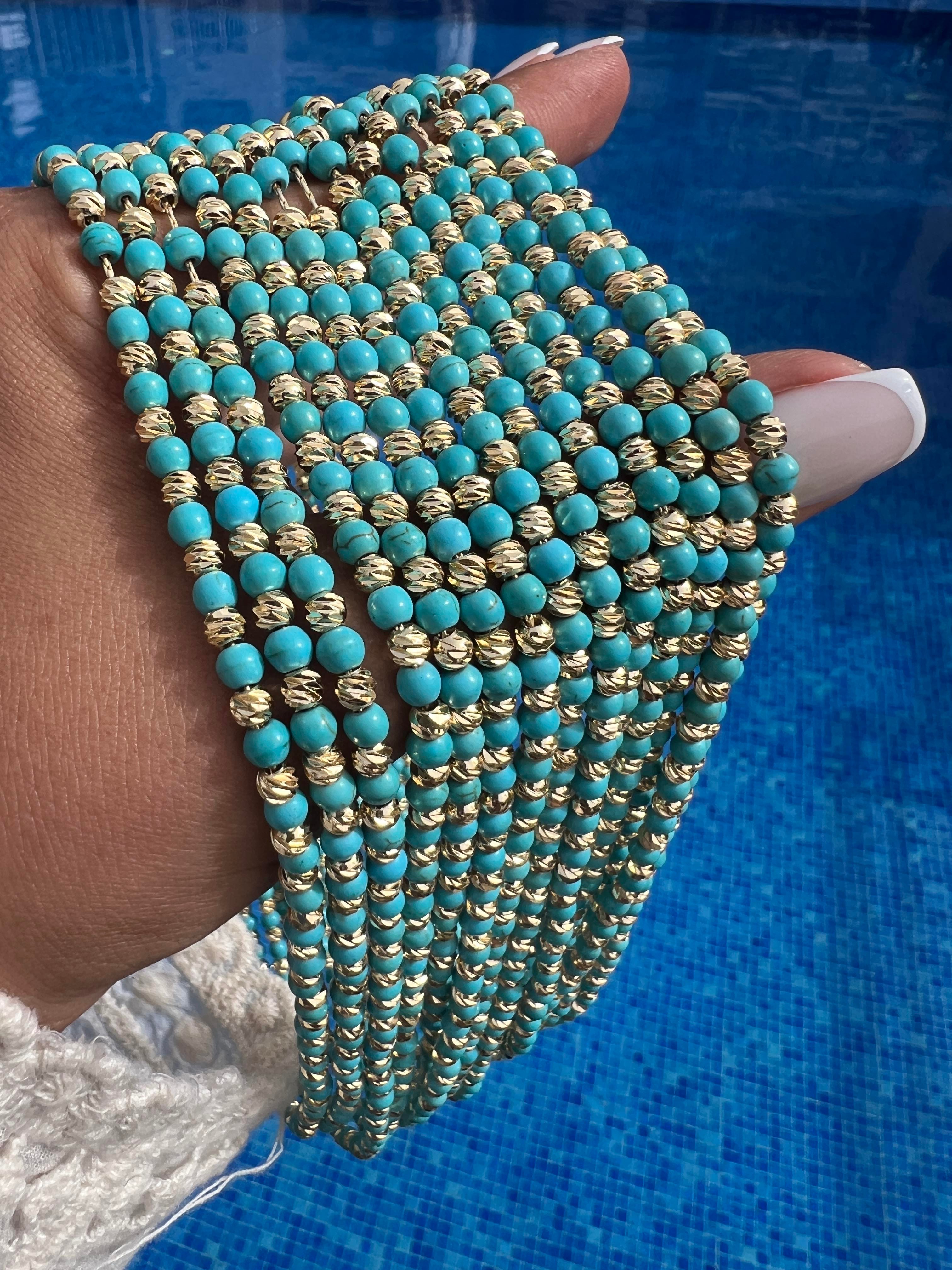 MAVİŞ FİRUZE GOLD DORİKA KOLYE