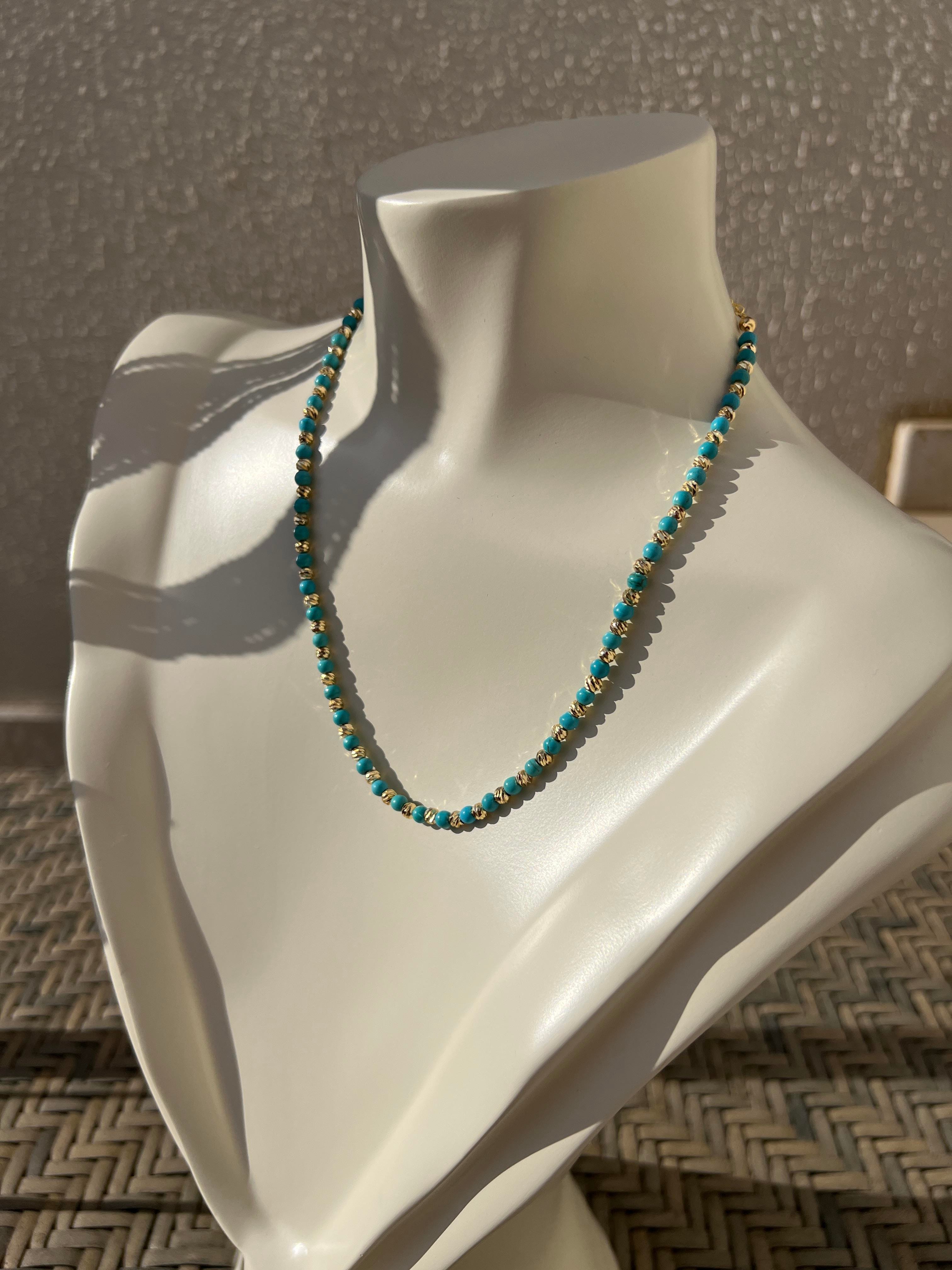 MAVİŞ FİRUZE GOLD DORİKA KOLYE