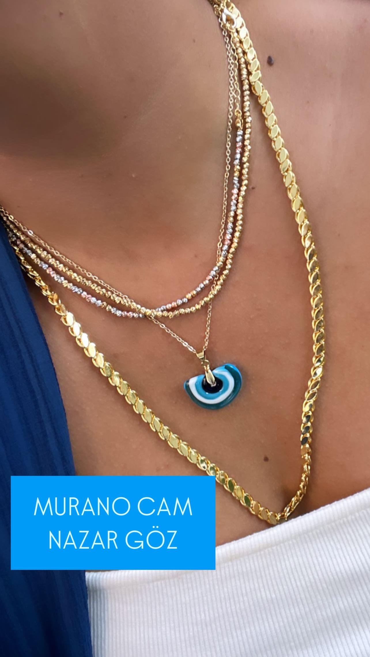MURANO CAM NAZAR KOLYE 48 cm
