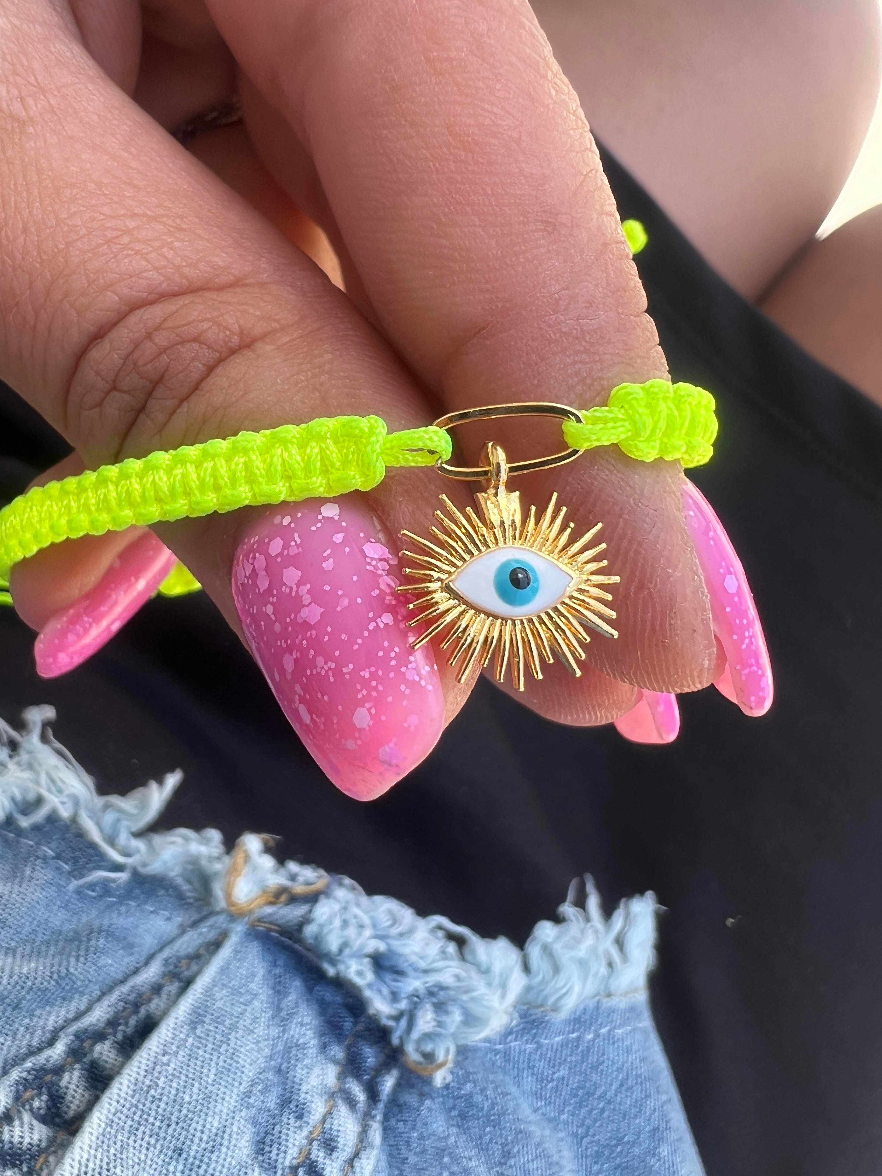 NEON SARI İP BEYAZ GÖZ BİLEKLİK