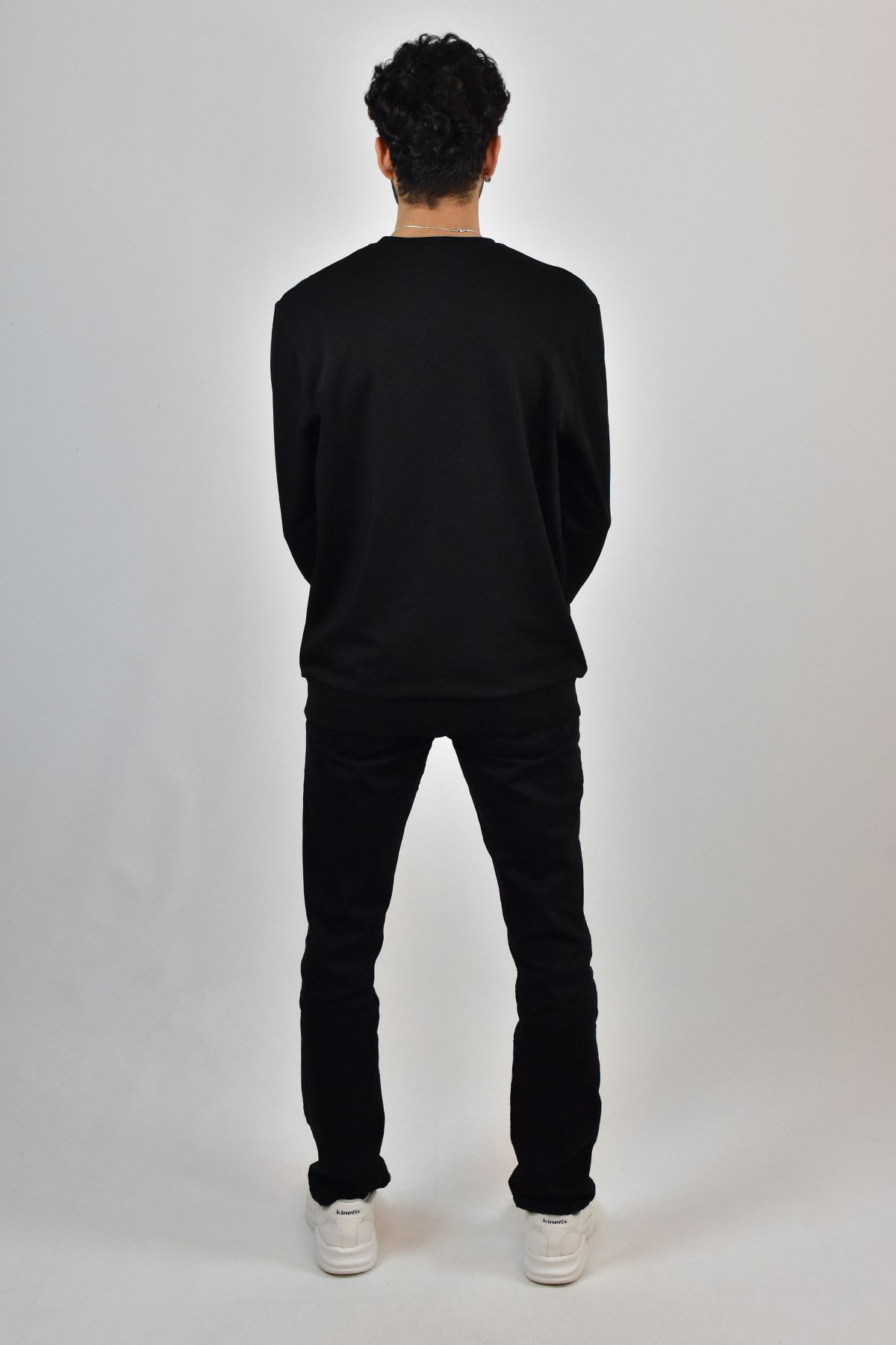 9025 ŞEBEK SIFIR YAKA SWEATSHİRT  LİKRALI SİYAH