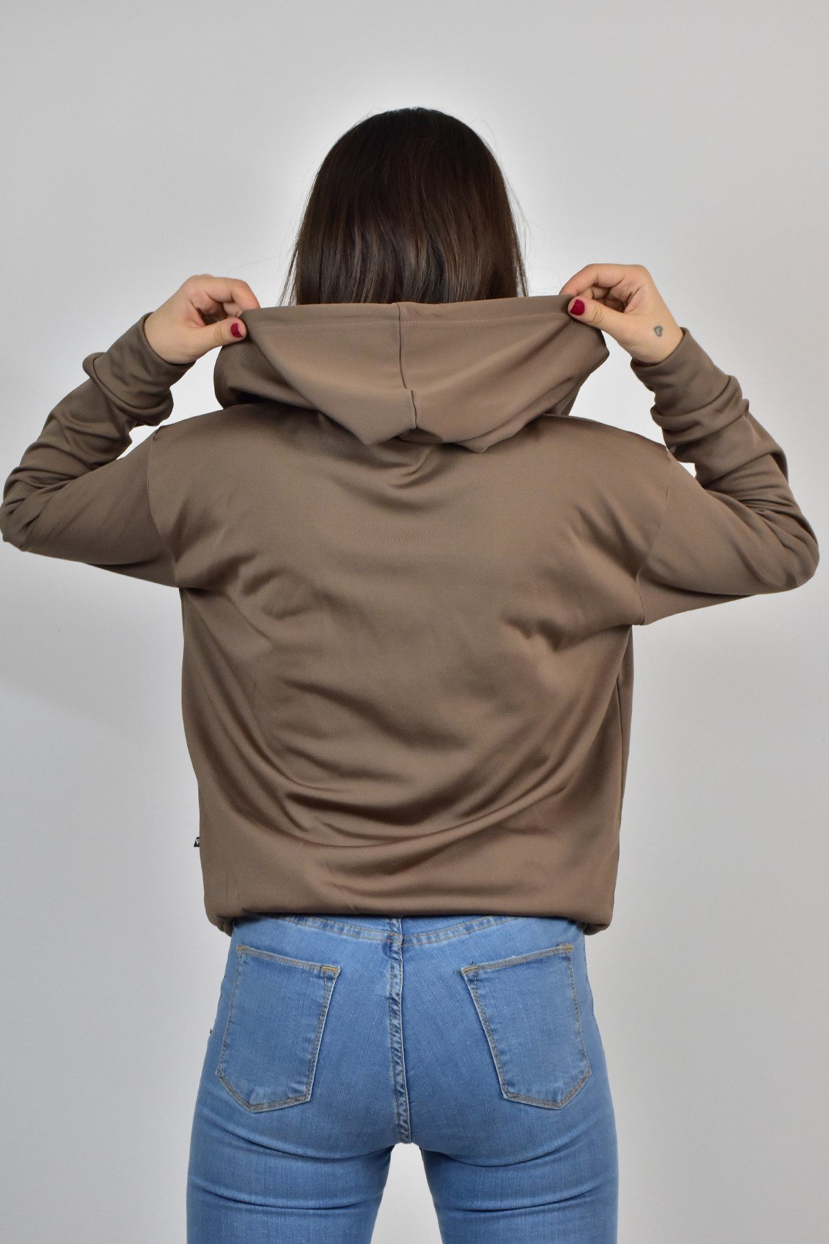 AKAT KAPŞONLU FERMUARLI SWEATSHİRT KAHVERENGİ