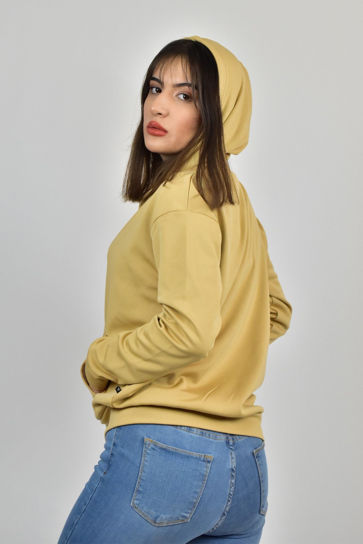 AKAT KAŞONLU FERMUARLI SWEATSHİRT EKRU
