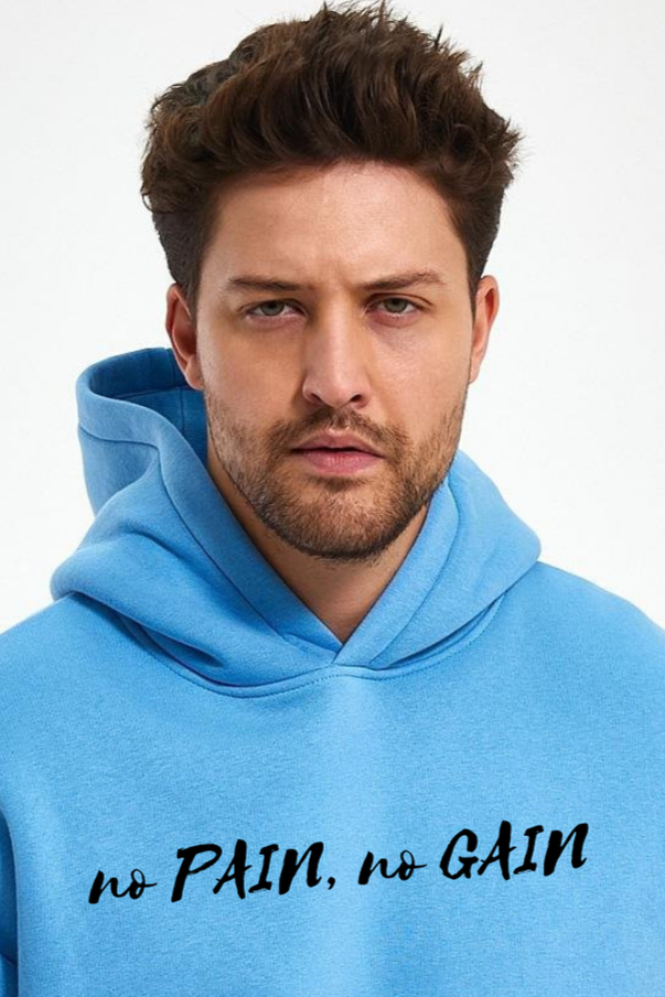 FİHA/2047-UNISEX BASKILI KAPŞONLU SWEAT - LICHEN BLUE