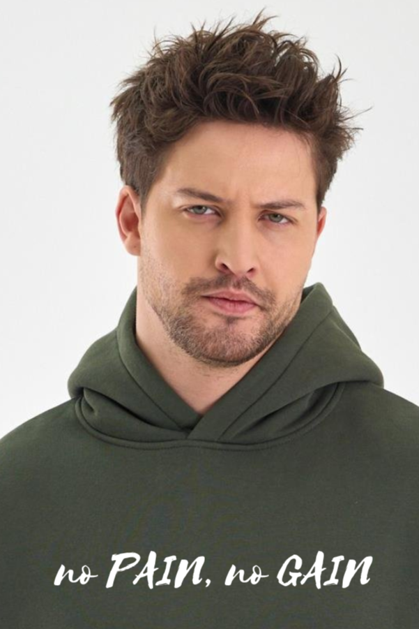FİHA/2047-UNISEX BASKILI KAPŞONLU SWEAT - HAKİ