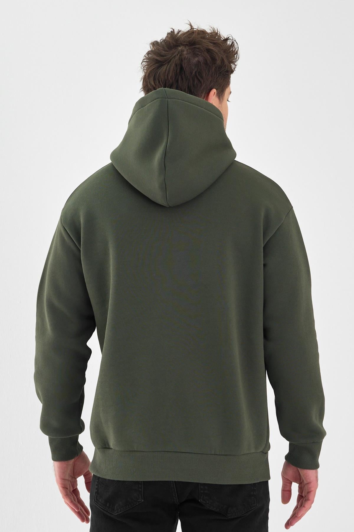 FİHA/2050-UNISEX BASKILI ŞARDONLU KAPŞONLU SWEAT - HAKİ