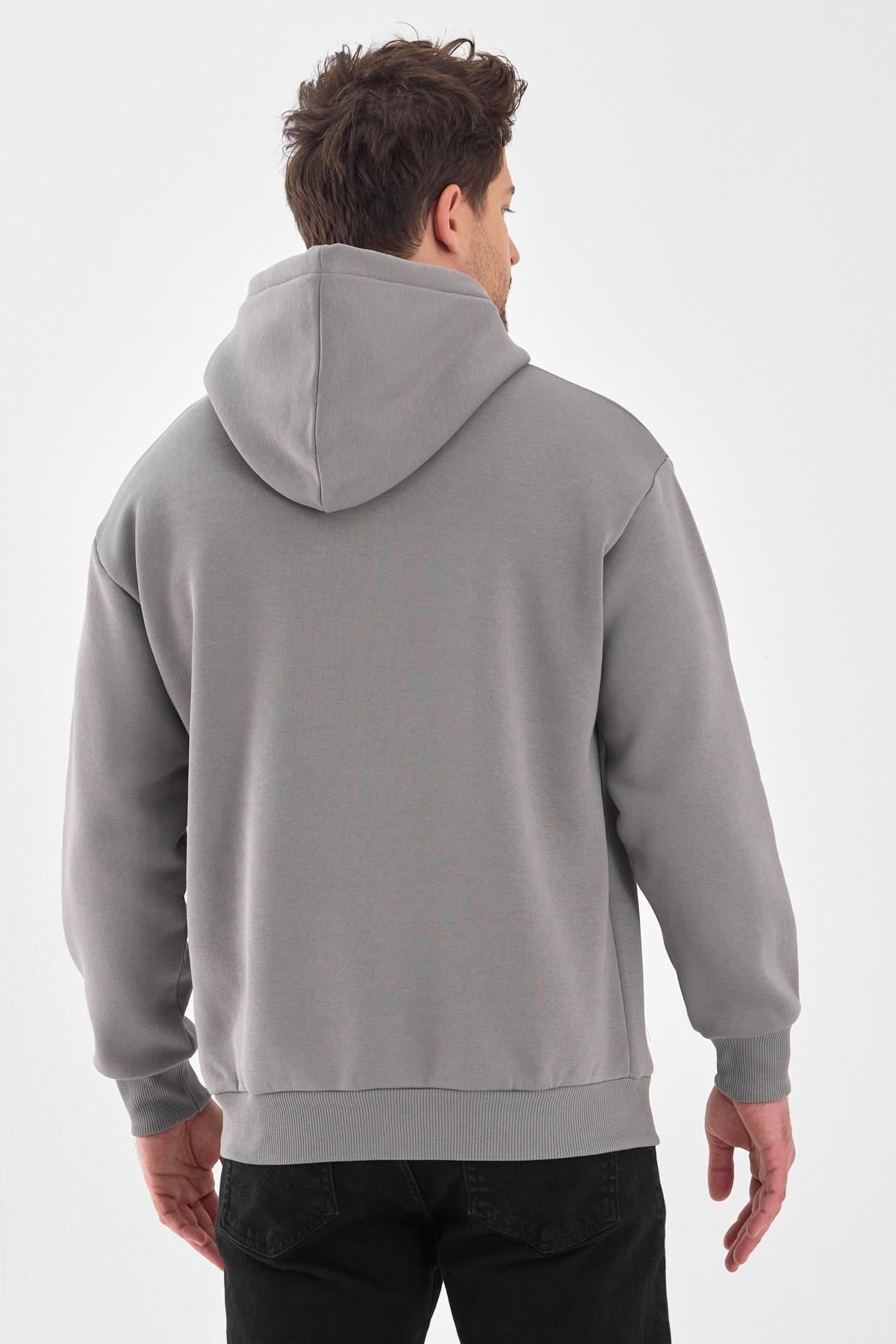 FİHA/2050-UNISEX BASKILI ŞARDONLU KAPŞONLU SWEAT - GRİ
