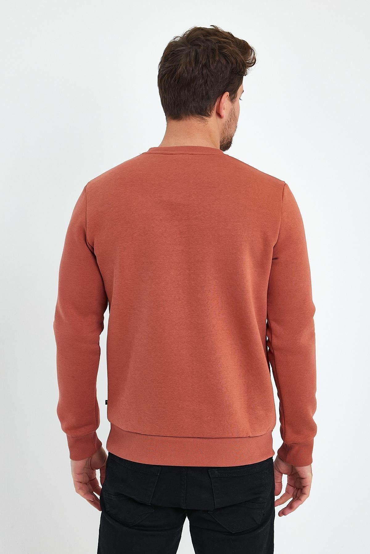 FİHA/2054-BASKILI ŞARDONLU SIFIR YAKA SWEAT - COPPER BROWN