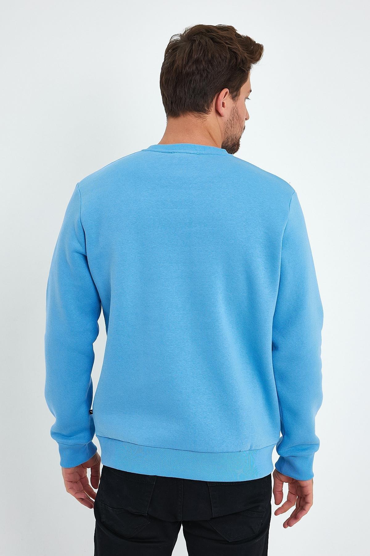 FİHA/2054-BASKILI ŞARDONLU SIFIR YAKA SWEAT - LICHEN BLUE