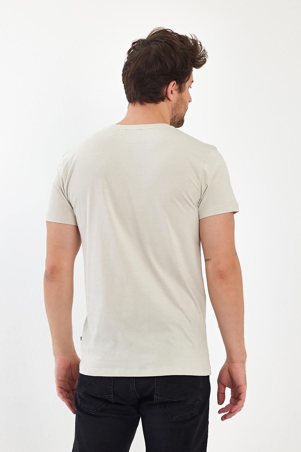 FİHA/2058-ERKEK BASKILI COMPACT SIFIR YAKA TSHIRT - TAŞ