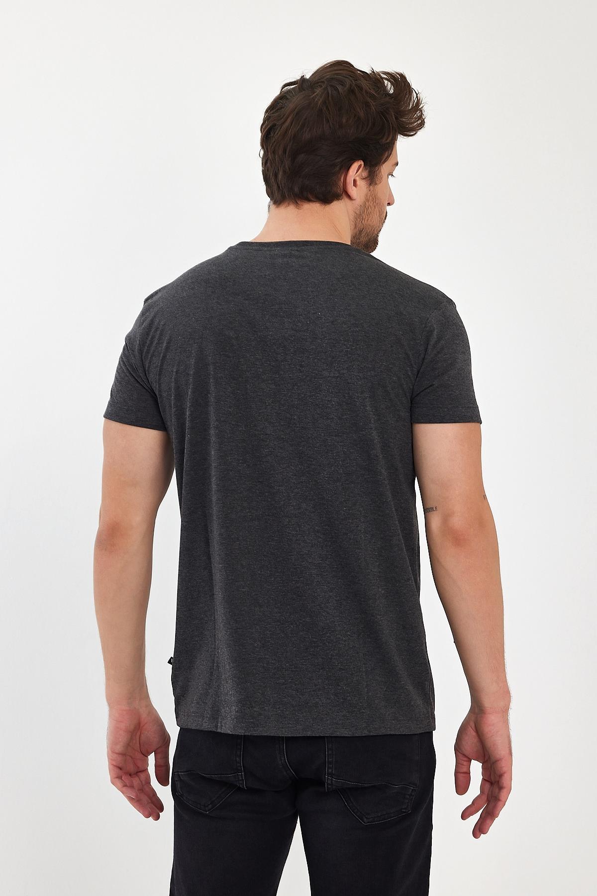 FİHA/2058-ERKEK BASKILI COMPACT SIFIR YAKA TSHIRT - ANTRASİT