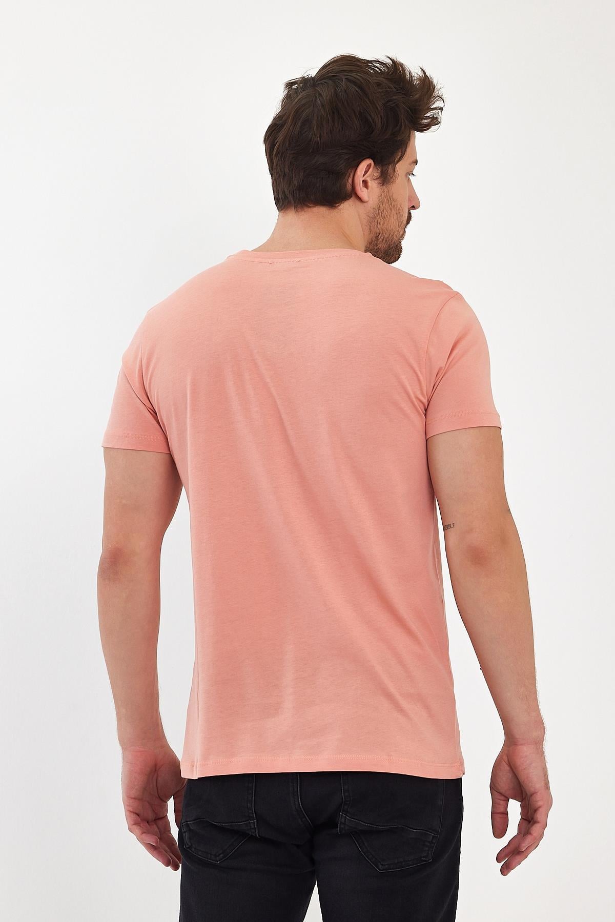 FİHA/2059- ERKEK BASKILI COMPACT SIFIR YAKA TSHIRT - APRICOT
